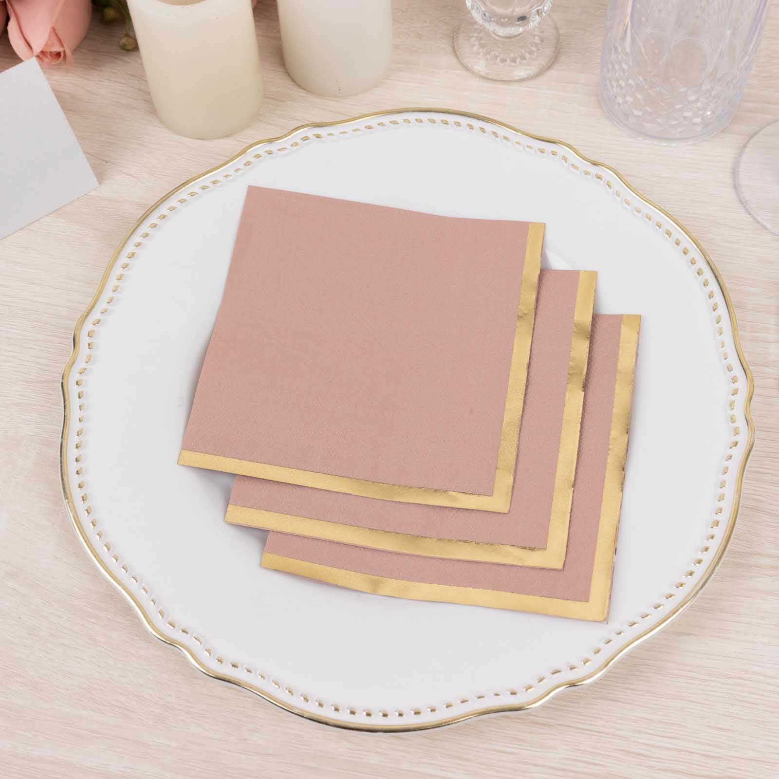 50-Pack Paper Beverage Napkins Dusty Rose with Gold Foil Edge - 2 Ply Disposable Soft 18GSM Cocktail Napkins 5"x5" - Image 8