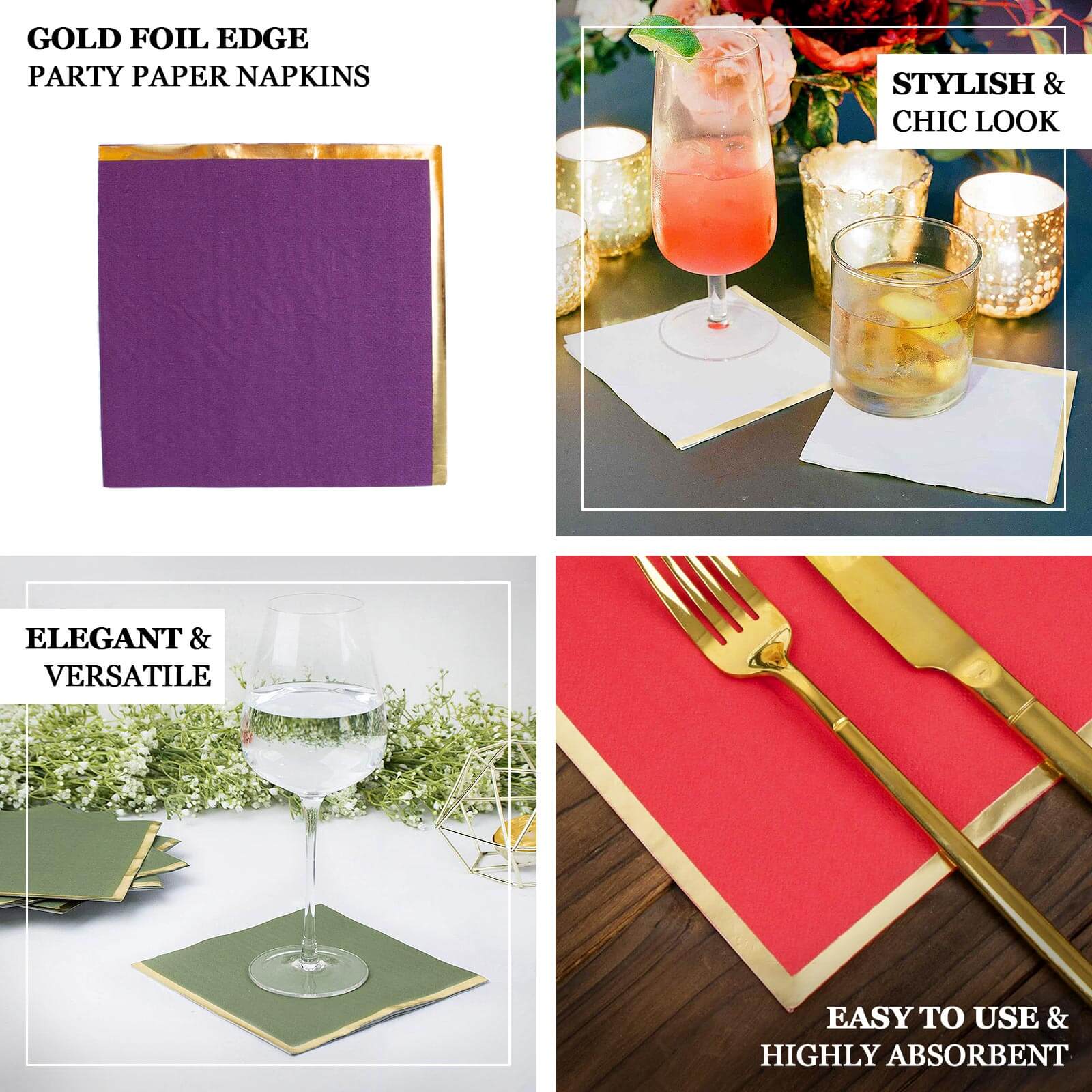 50-Pack Paper Beverage Napkins with Gold Foil Edge Hunter Emerald Green - Disposable 2 Ply Cocktail Napkins for Events 6.5"x6.5" - Image 4