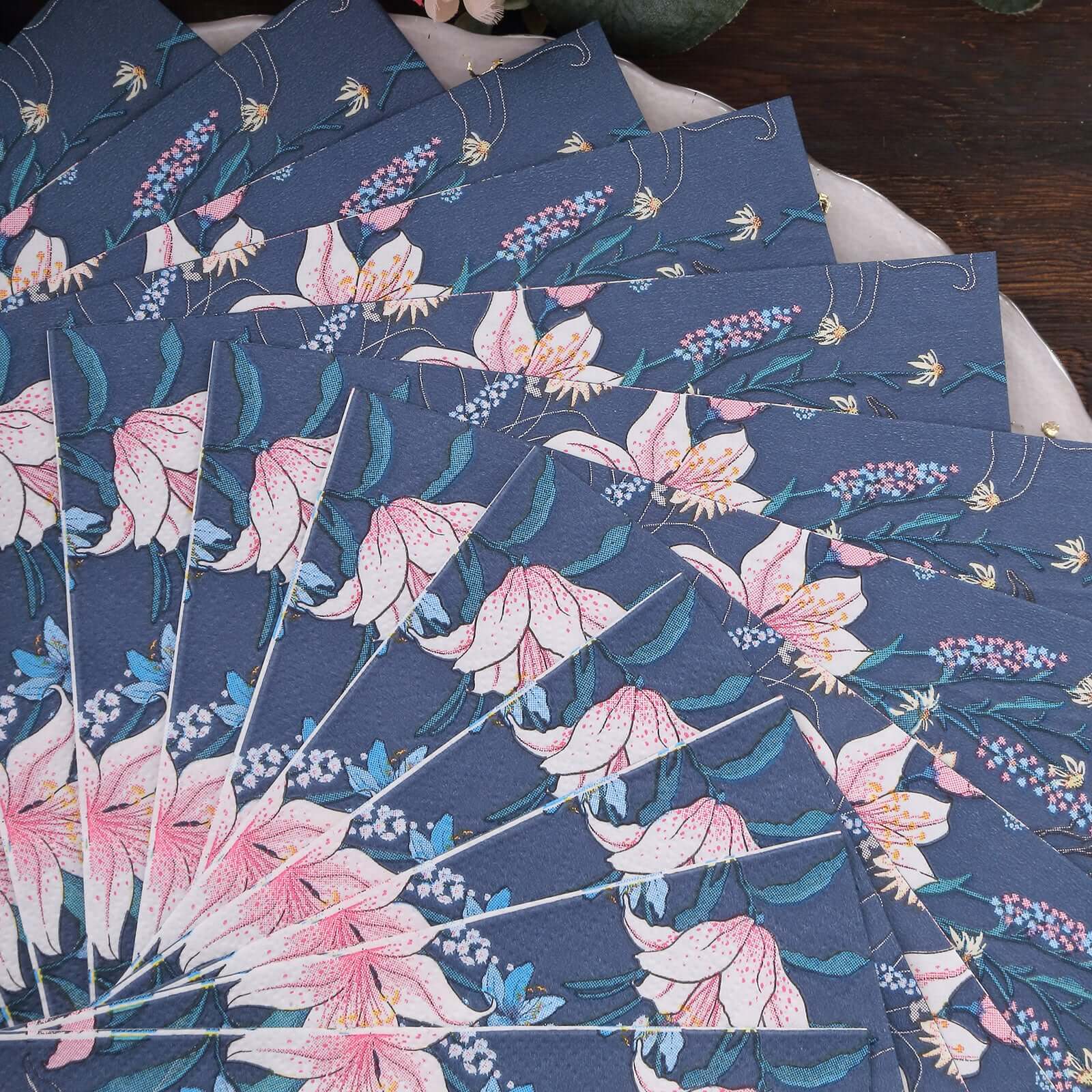 20-Pack Paper Beverage Napkins with Water Lily Floral Design Navy Blue - 2 Ply Soft 18GSM Wedding Napkins 6.5"x6.5" - Image 9
