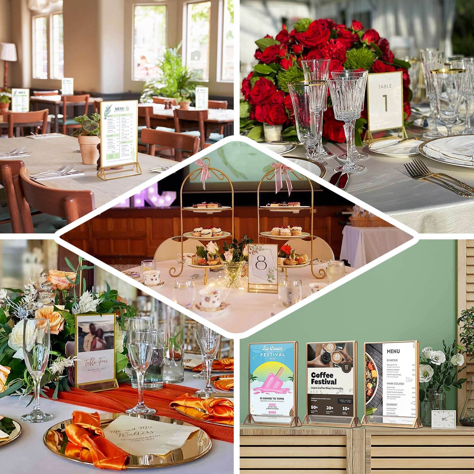 6-Pack Gold Frame Acrylic Table Sign Holders Double-Sided Display for Numbers and Menus - Perfect for Weddings 5"x9" - Image 5