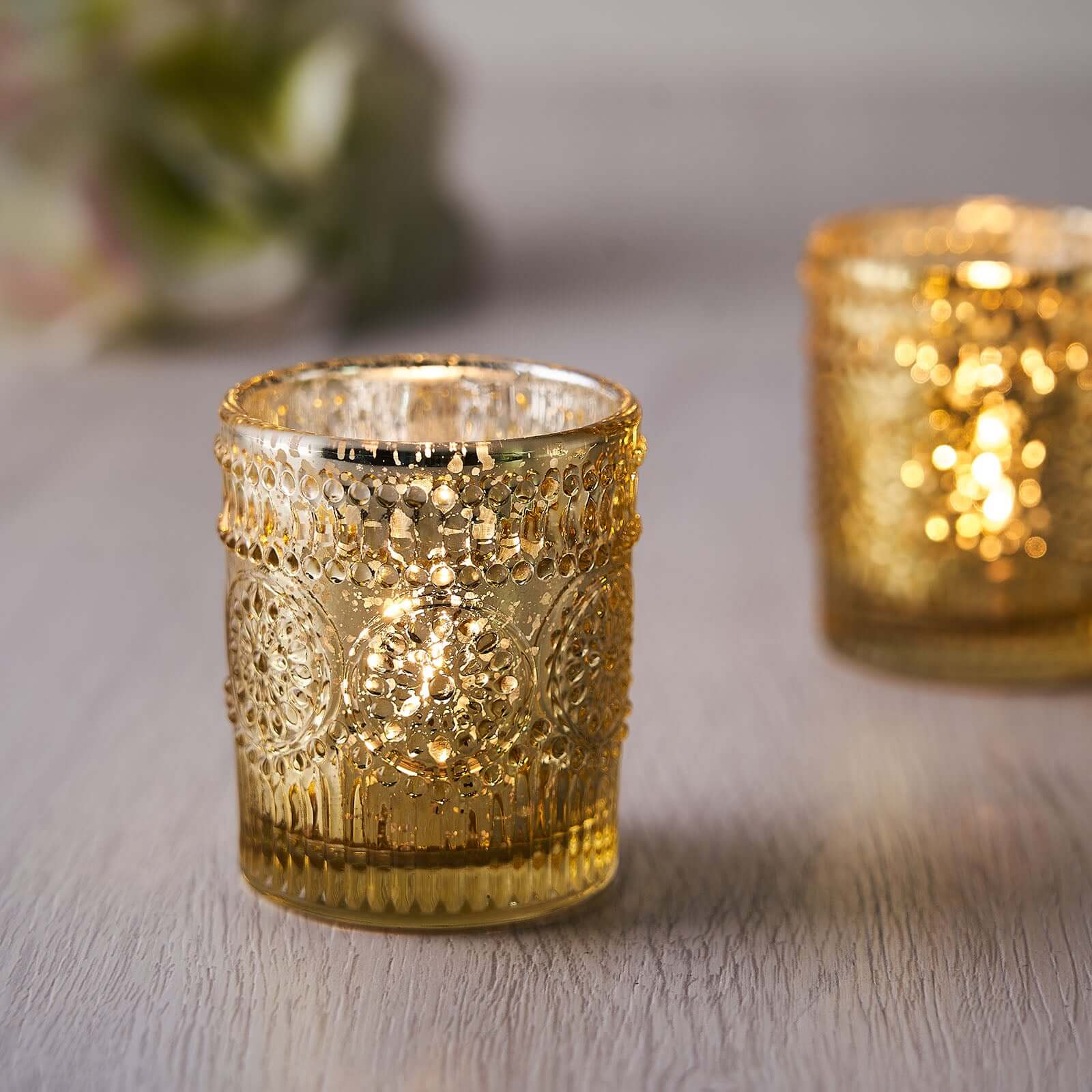 6-Pack Gold Glass Votive Tealight Holders - Stylish Primrose Design for Weddings & Décor - Image 6