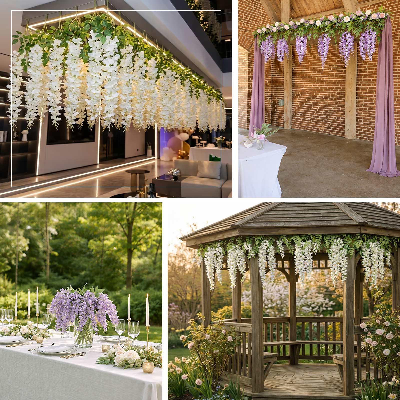6 Pack Purple Silk Wisteria Vines Hanging Plants, Long Artificial Flowers Bushes - 4 Full Strands in 1 Bush - 21" - Image 4