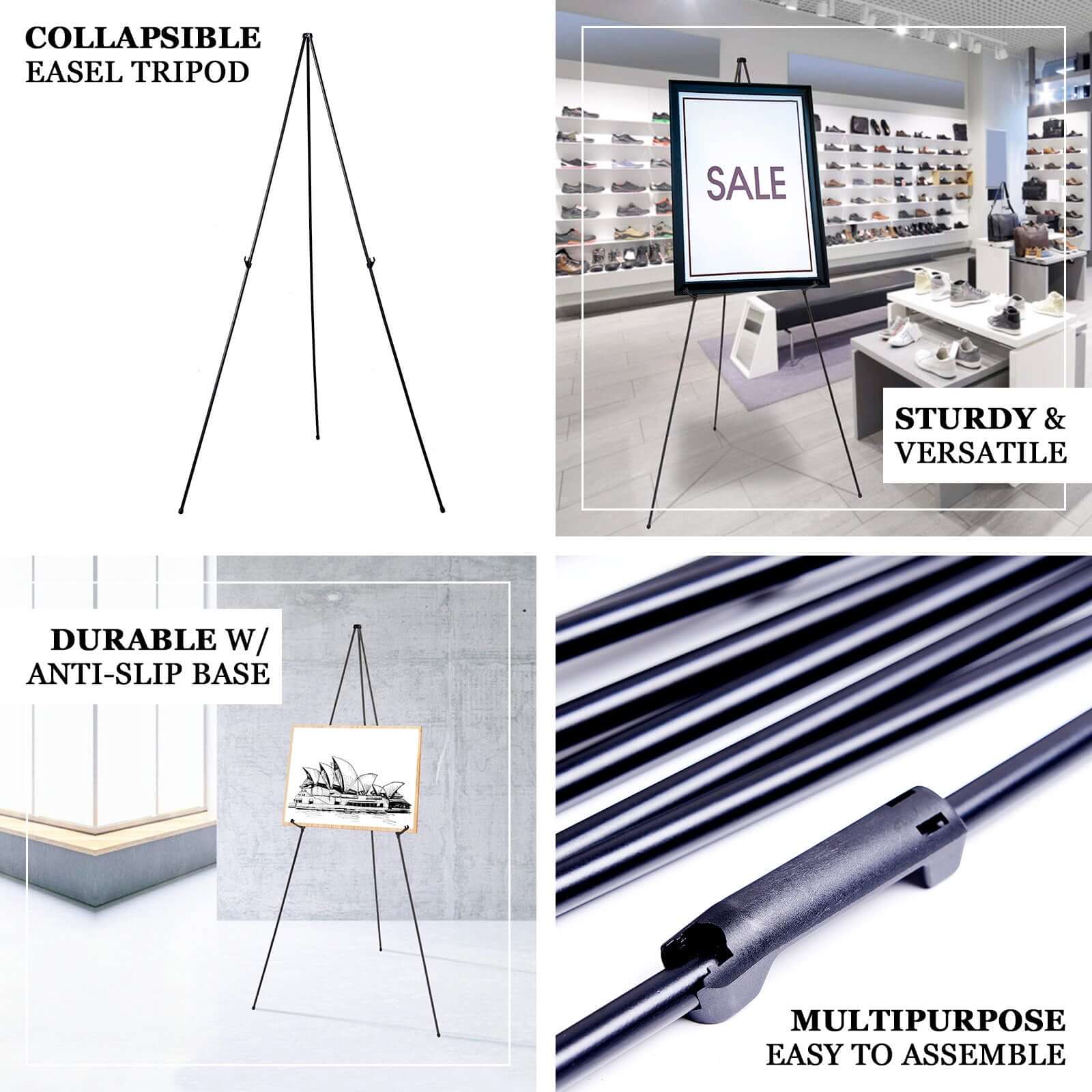 65" Gold Metal Sign Holder Easel Stand, Collapsible Tripod Stand - Image 4