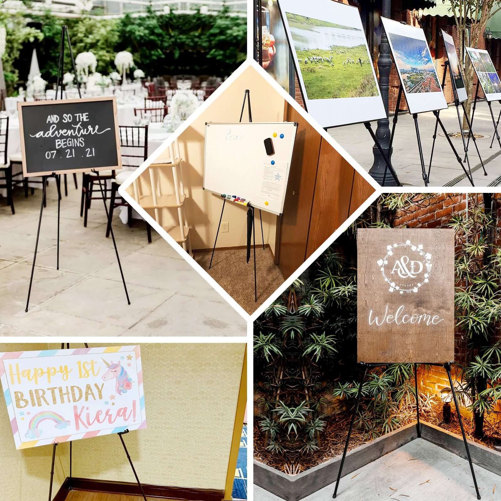 65" Gold Metal Sign Holder Easel Stand, Collapsible Tripod Stand - Image 5