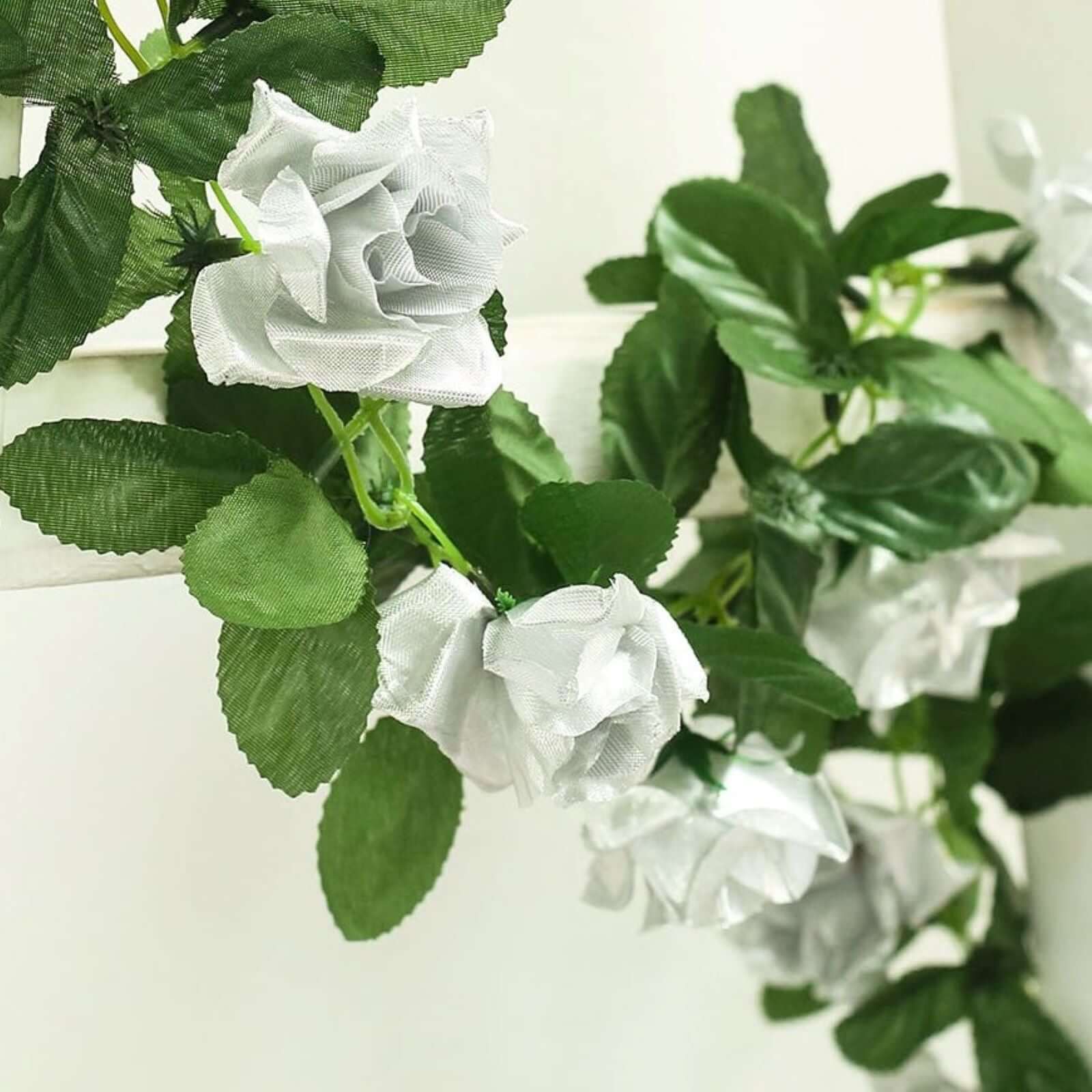 6ft Silver Artificial Silk Rose Garland UV Protected Flower Chain - Image 2