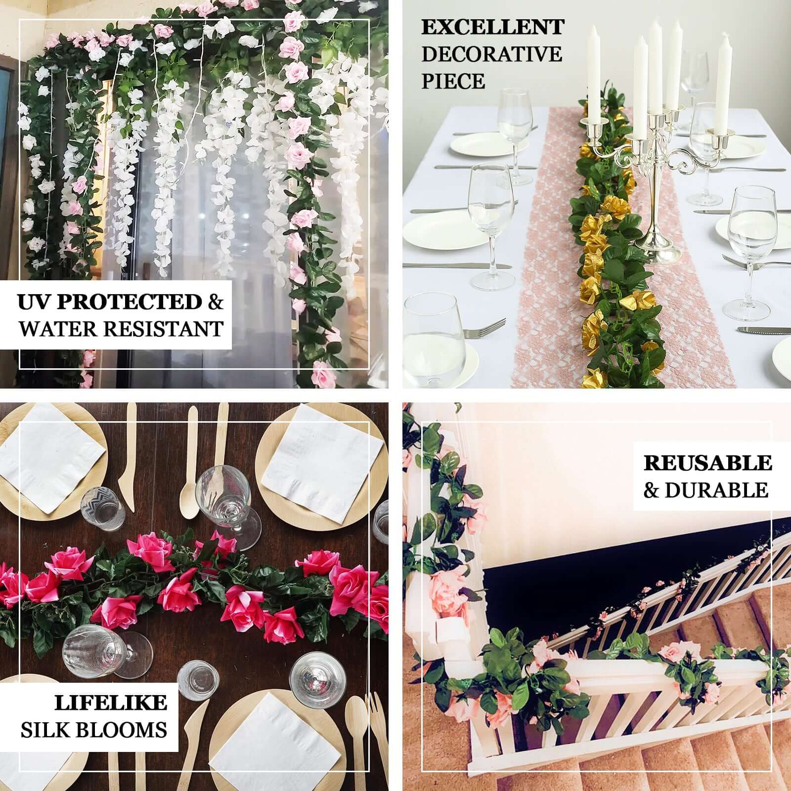 6ft Silver Artificial Silk Rose Garland UV Protected Flower Chain - Image 4