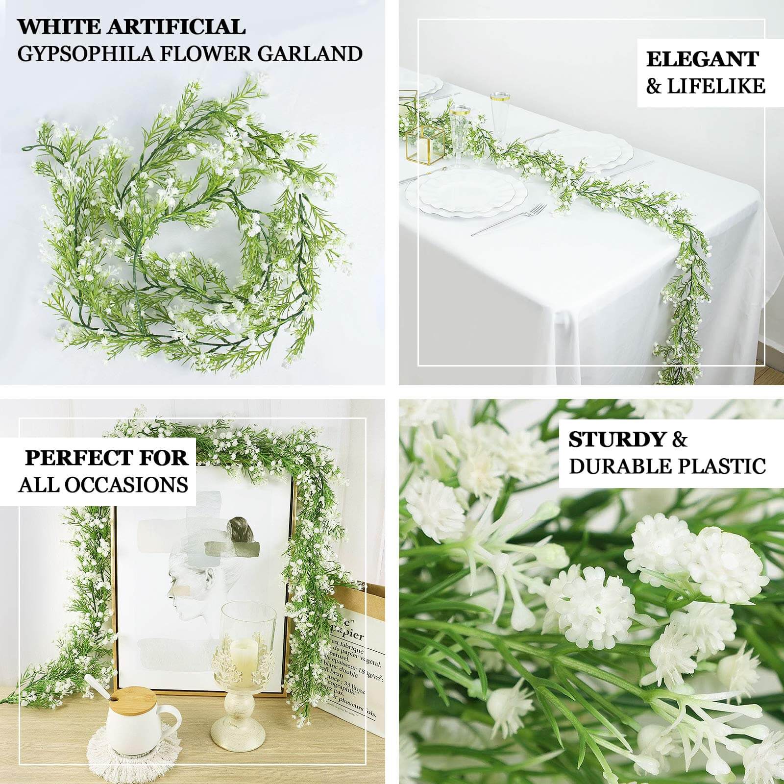 6ft White Real Touch Faux Baby Breath Hanging Flower Vines, Artificial Silk Gypsophila Table Flower Garland - Image 4