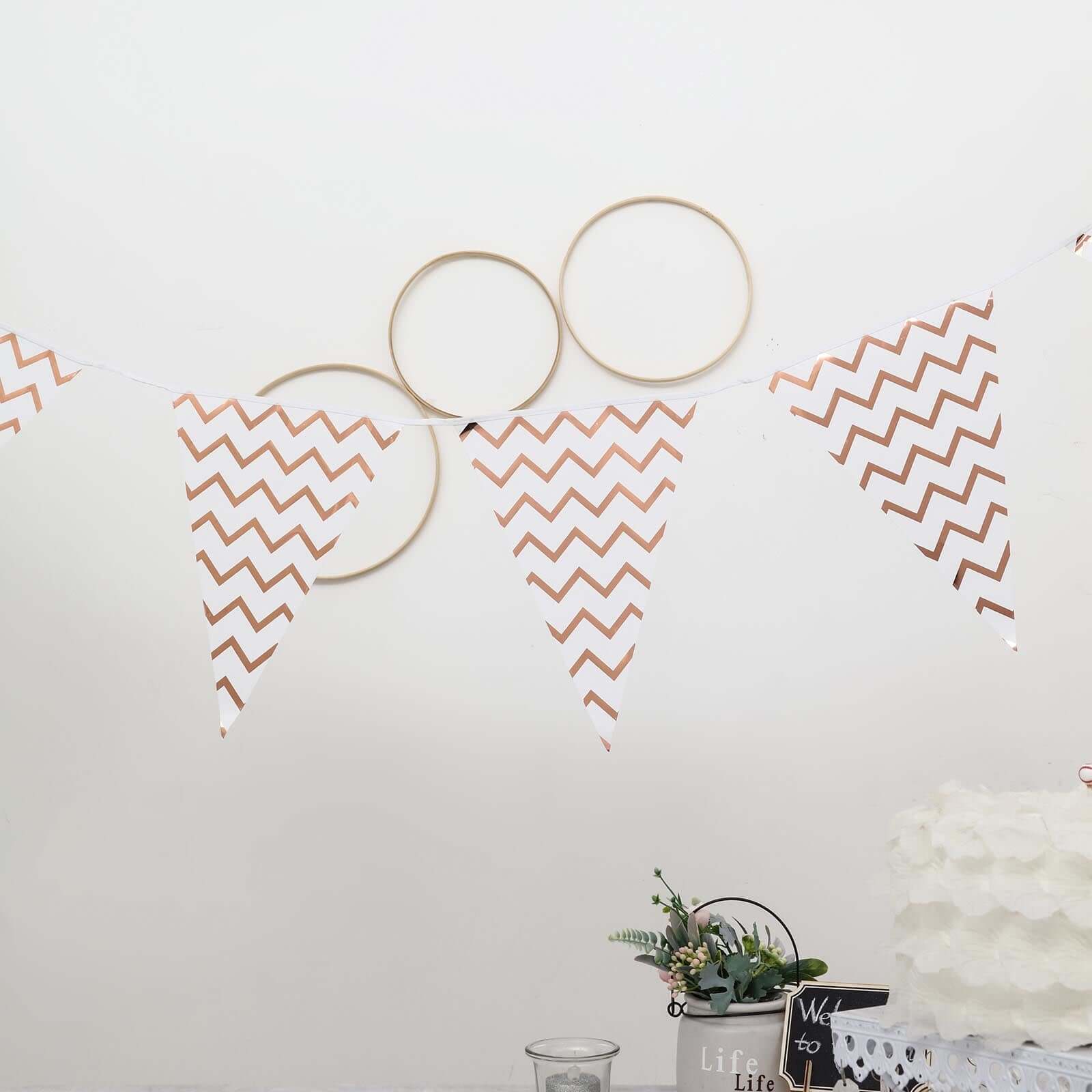7.5ft Rose Gold Chevron Print Triangle Pennant Flag Party Banner - Clearance SALE - Image 9