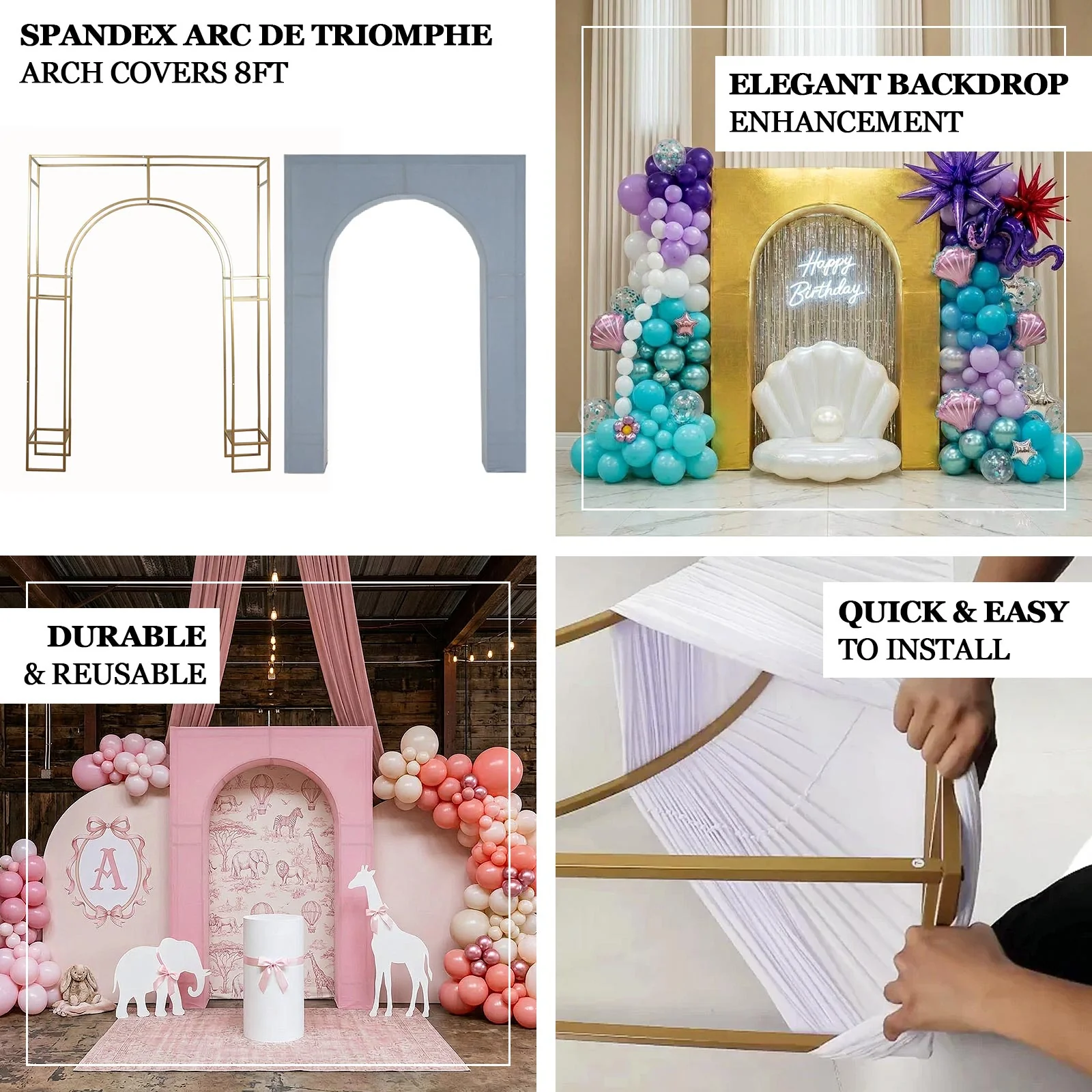 8ft Lavender Lilac Spandex Backdrop Stand Cover for Arc de Triomphe Stand, Stretch Fitted Floral Balloon Frame Wedding Arch Cover - Image 4