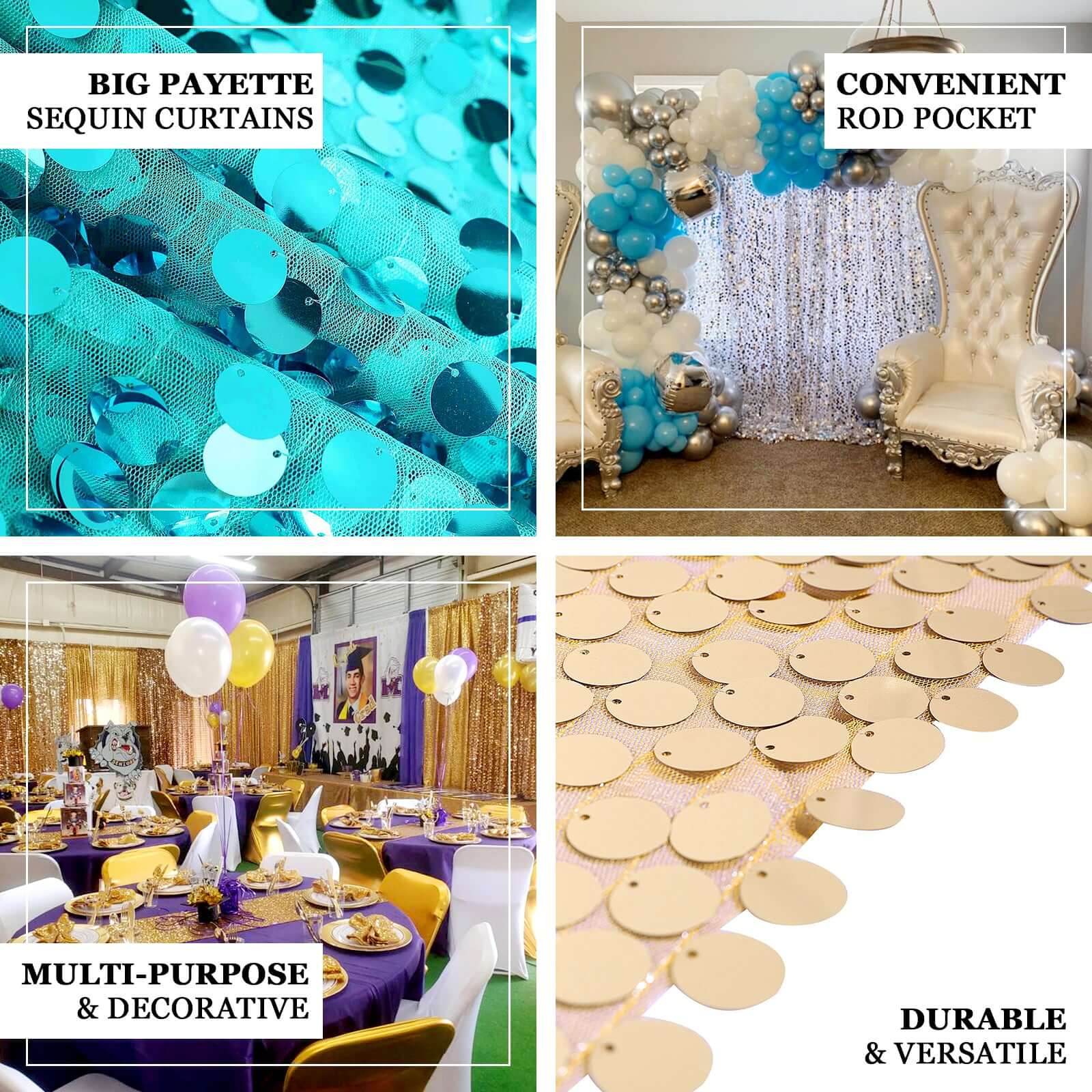 8ftx8ft Champagne Big Payette Sequin Event Curtain Drapes, Backdrop Event Panel - Image 4