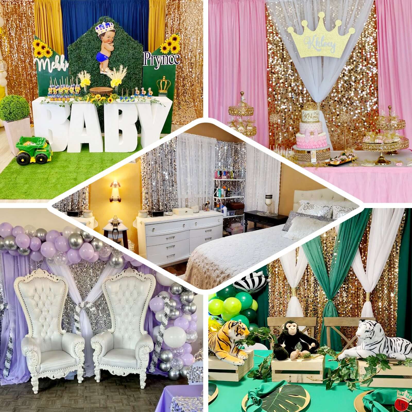 8ftx8ft Champagne Big Payette Sequin Event Curtain Drapes, Backdrop Event Panel - Image 5