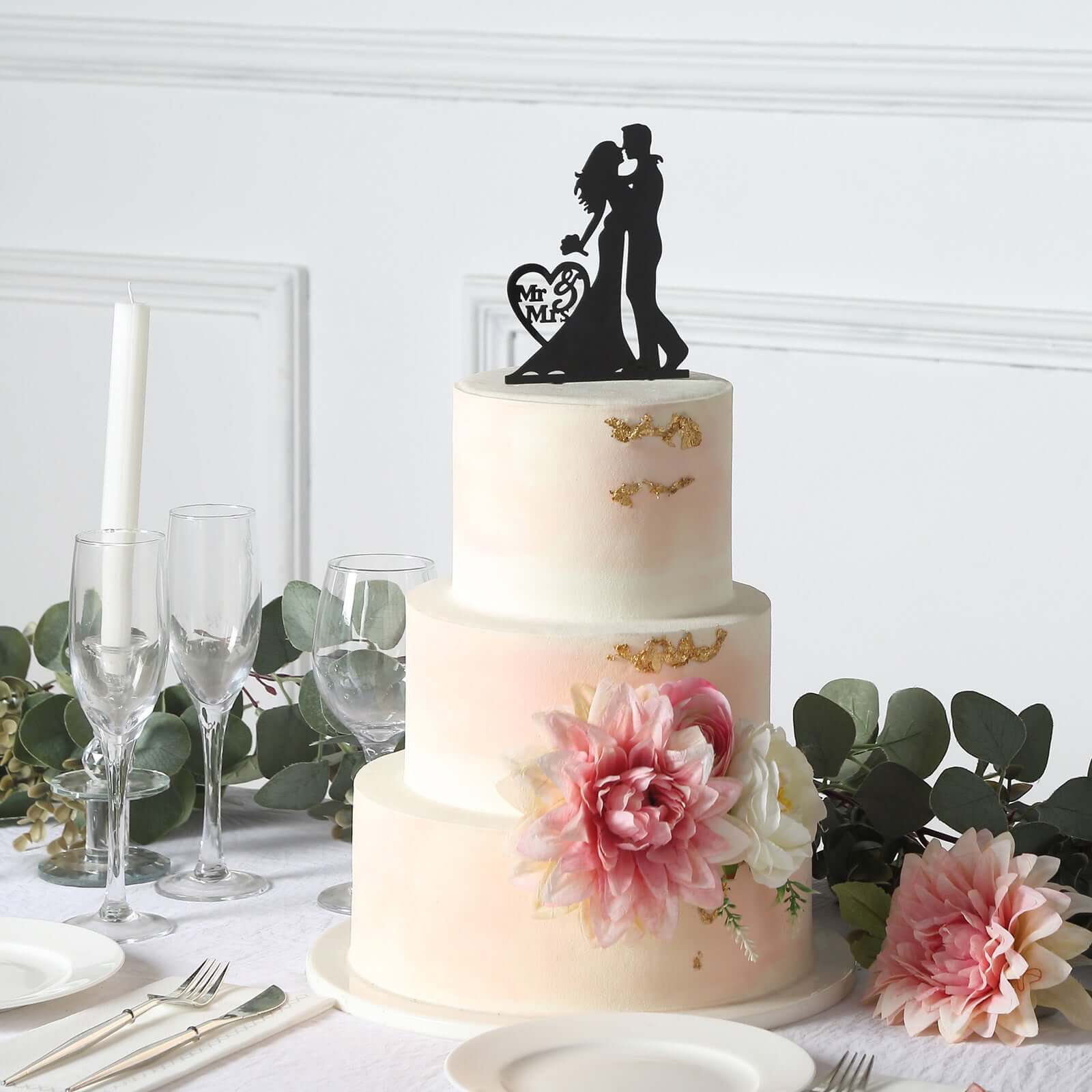 Acrylic Cake Toppers Black Silhouette Design Mr and Mrs - Wedding Cake Decoration Set 7" - Image 5