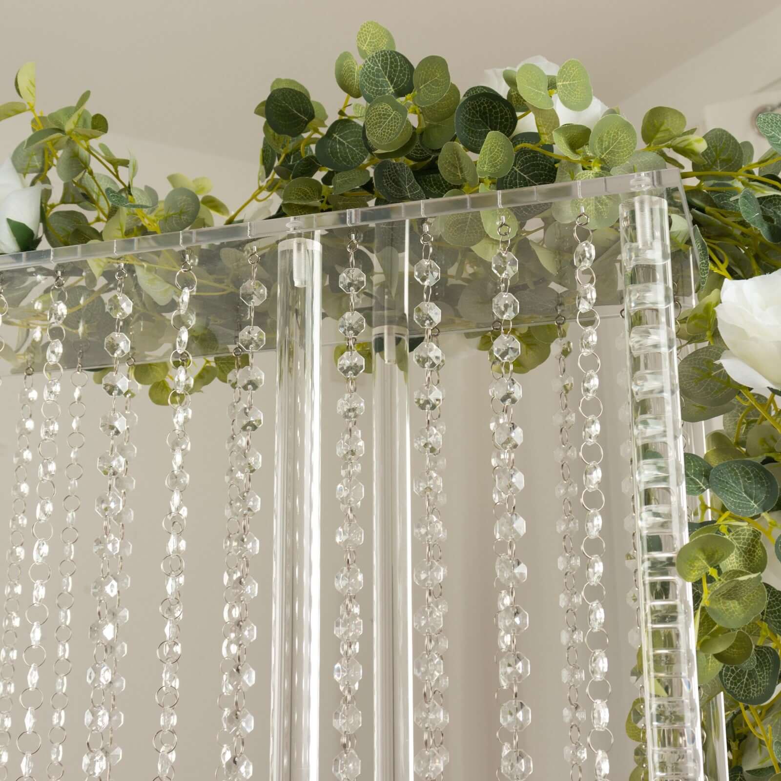 Acrylic Centerpiece Stand Rectangular Design with Pre-chained Crystal Beads Clear - Durable Flower Pedestal for Table or Floor 40"x40" - Image 8