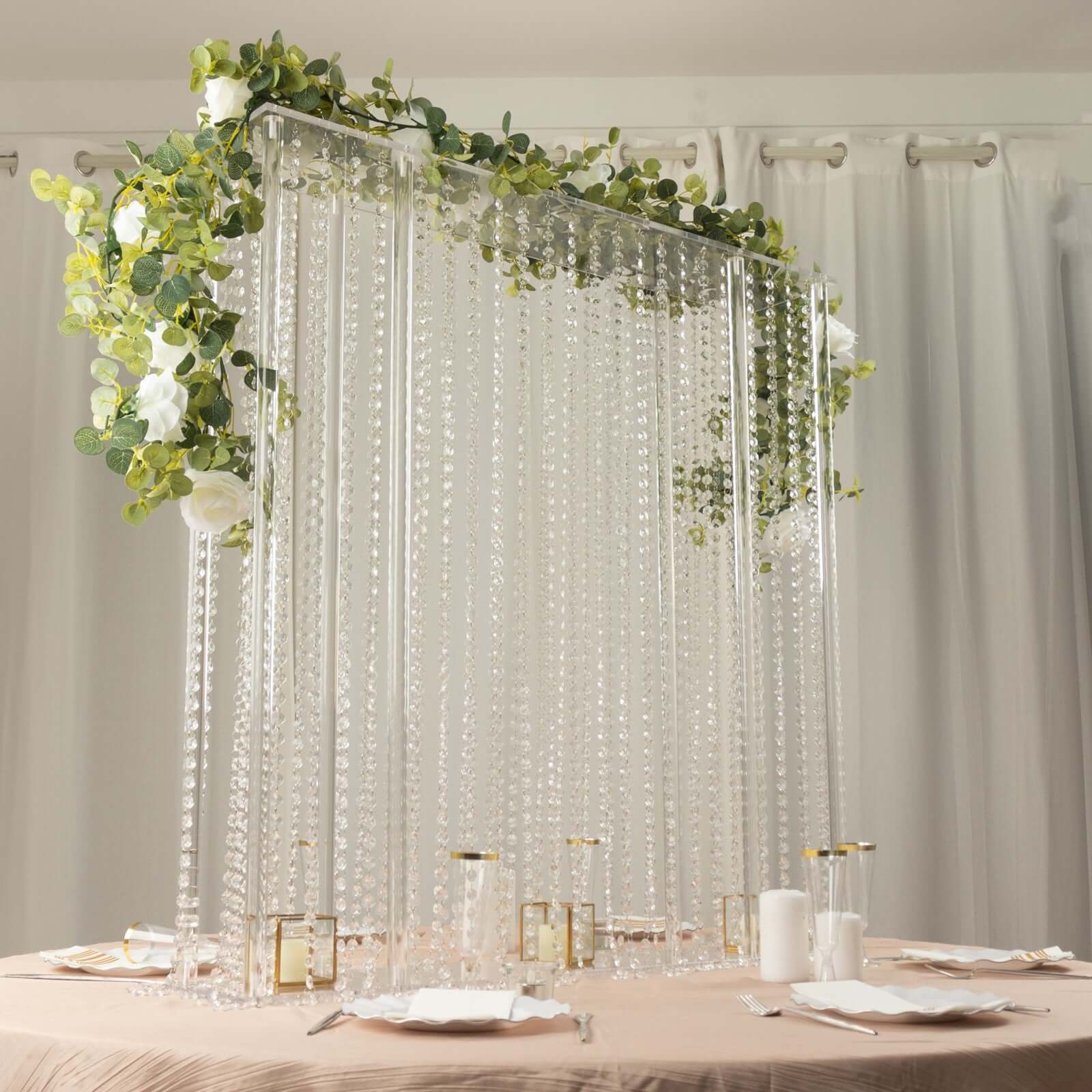 Acrylic Centerpiece Stand Rectangular Design with Pre-chained Crystal Beads Clear - Durable Flower Pedestal for Table or Floor 40"x40" - Image 9
