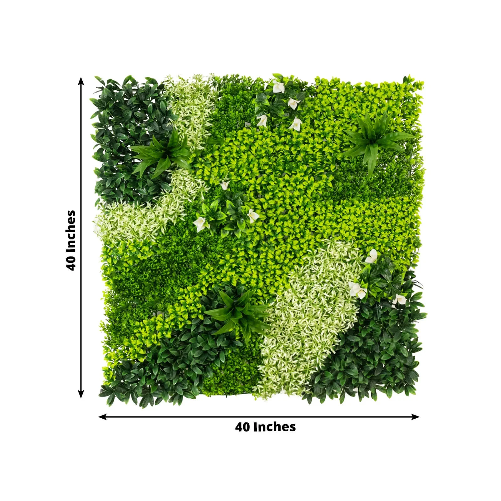 Artificial Boxwood Greenery Wall Panels, 40"×40" Grass Panels with Variegated Leaves and White Flowers, UV-Protected Backdrop for Outdoor Decor – 2 Panels, Covers 22 Sq. Ft. - Image 3
