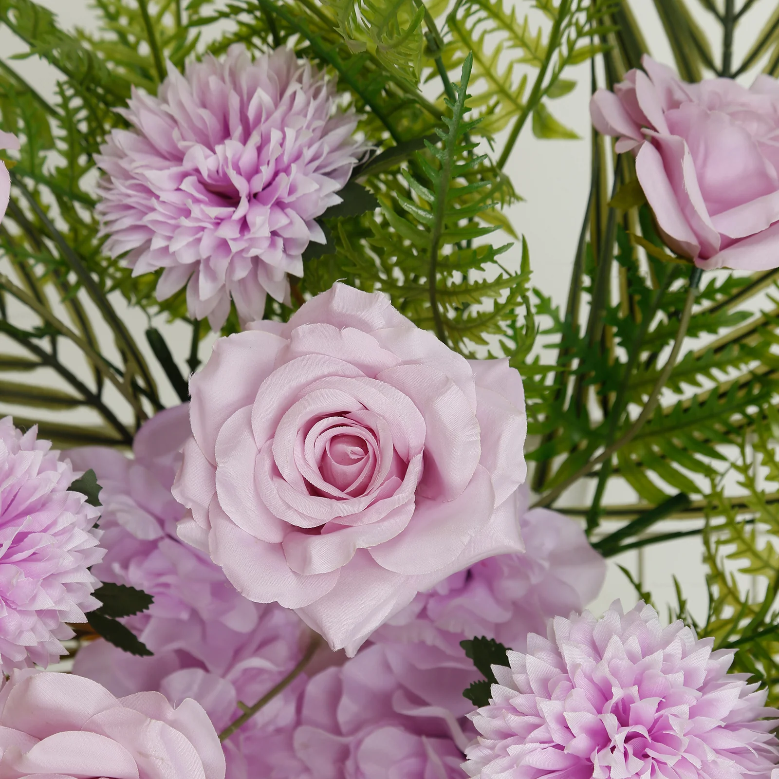 Artificial Wedding Arch Flowers – Lavender Lilac Rose & Chrysanthemum Swag with Greenery and Palm Leaves - Image 7