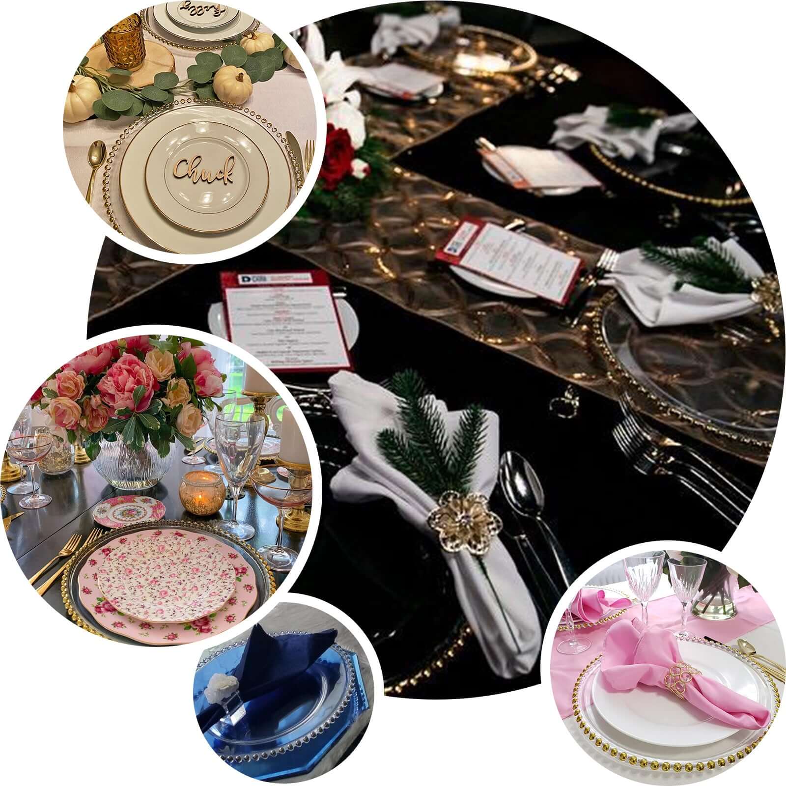 6-Pack Acrylic Round Charger Plates 13" in Clear with Gold Beaded Rim, Decorative Dinner Party Serving Plates - Image 3