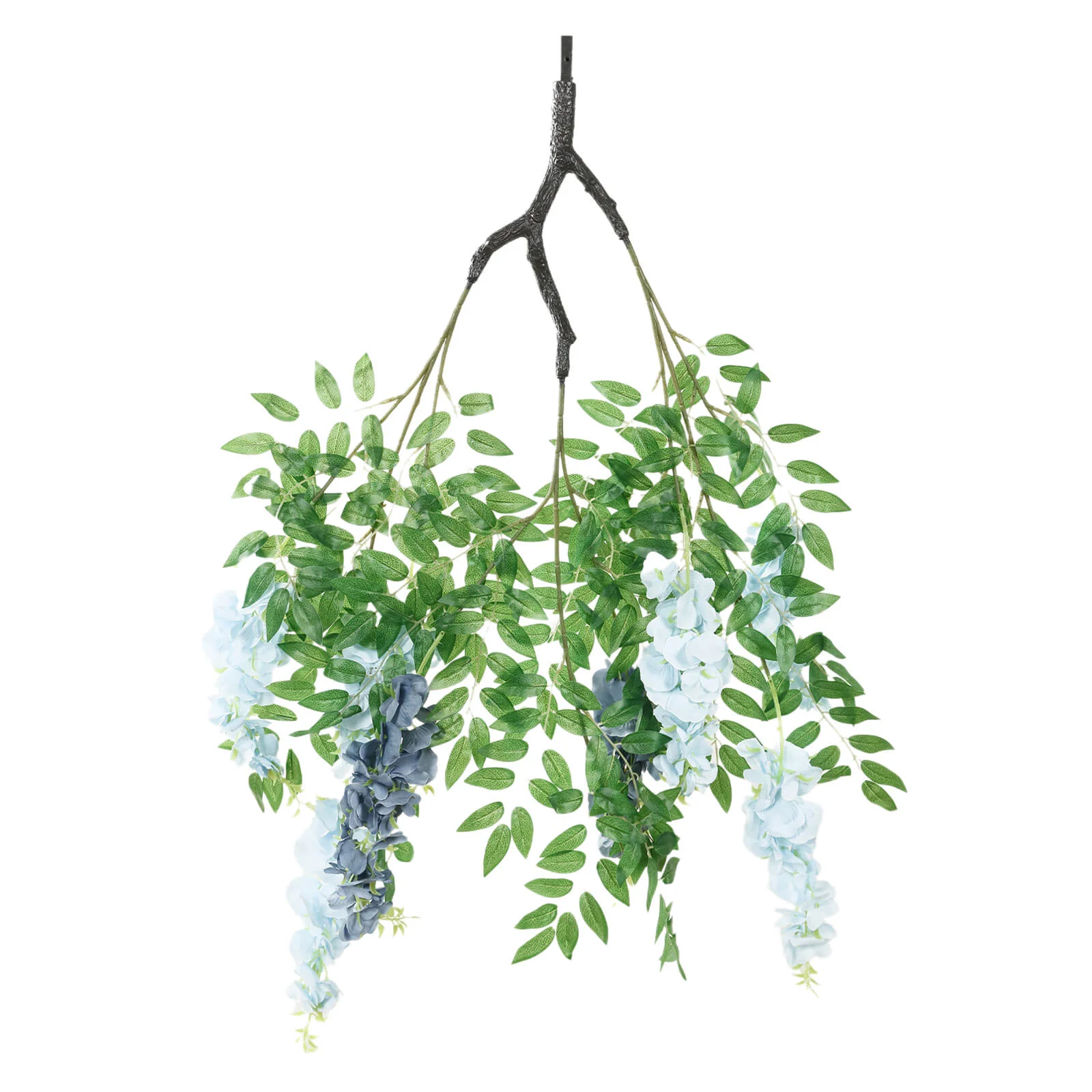 55" Artificial Silk Wisteria Vine Round Hanging Canopy in Dusty & Light Blue, Draping Garland Flower Chandelier With Interchangeable Branches - Image 6