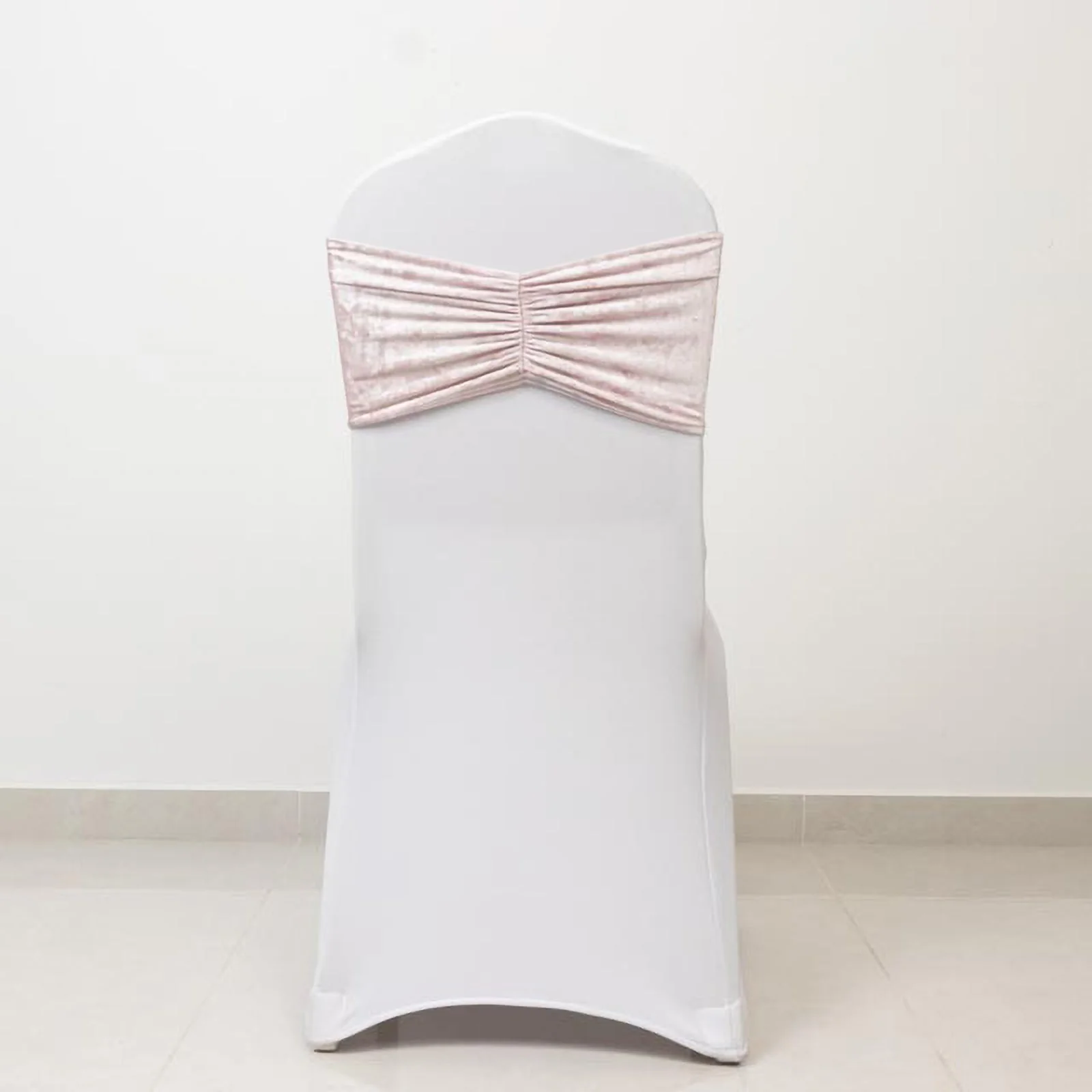 5 Pack Crushed Velvet Chair Bands Blush Wide Ruffle Style - Textured Chair Sashes for Stunning Event Decor - 8"x15" - Image 6