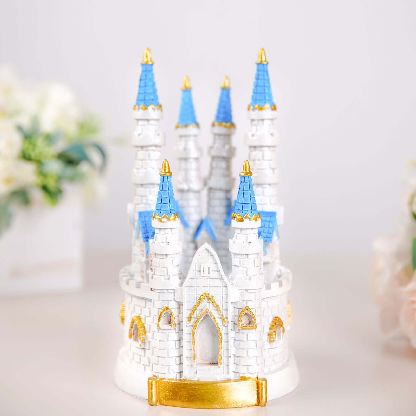 Cake Topper Figurine Fairytale Princess Castle Design Blue and White - Decoration for Baby Showers 8.5" - Image 2