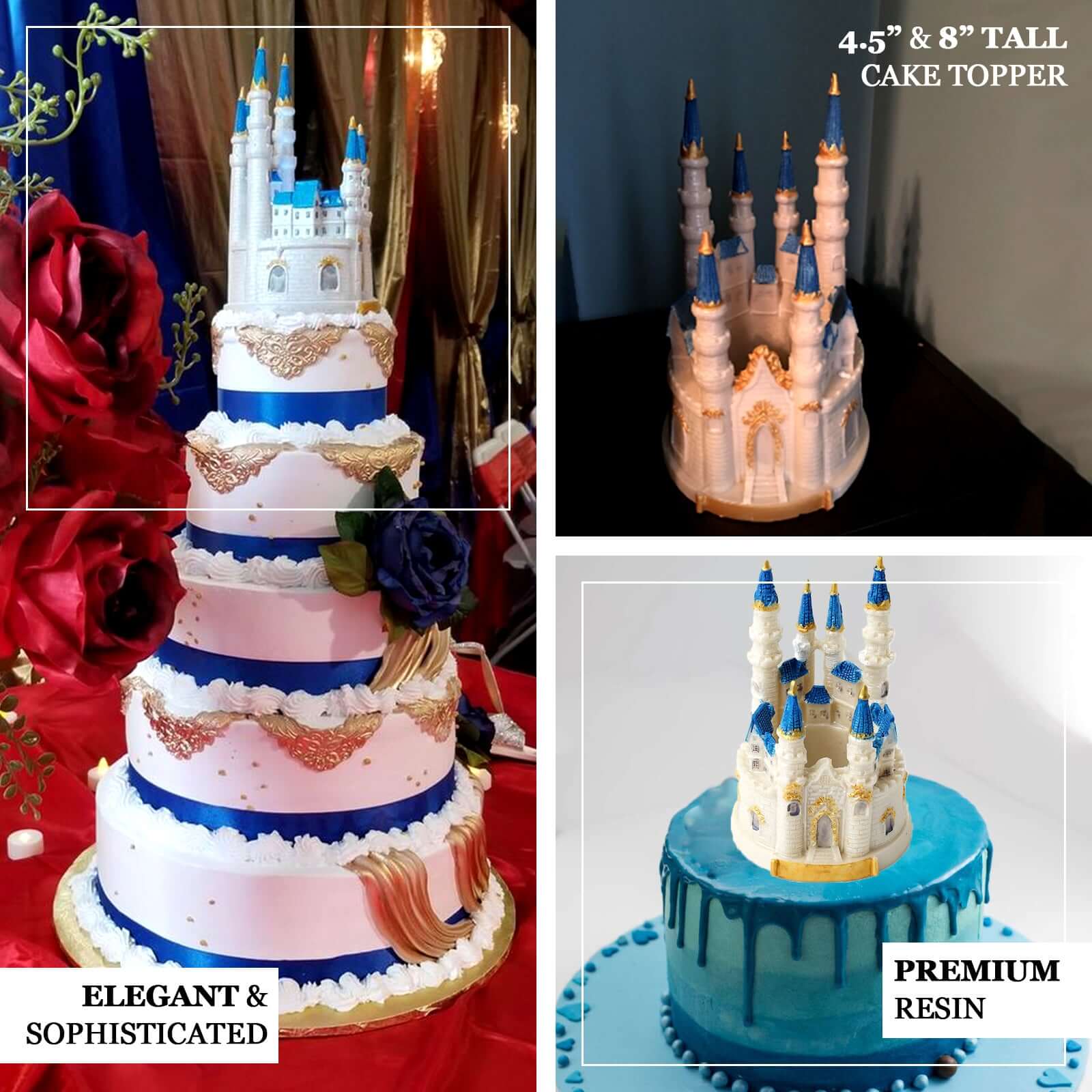 Cake Topper Figurine Fairytale Princess Castle Design Blue and White - Decoration for Baby Showers 8.5" - Image 4