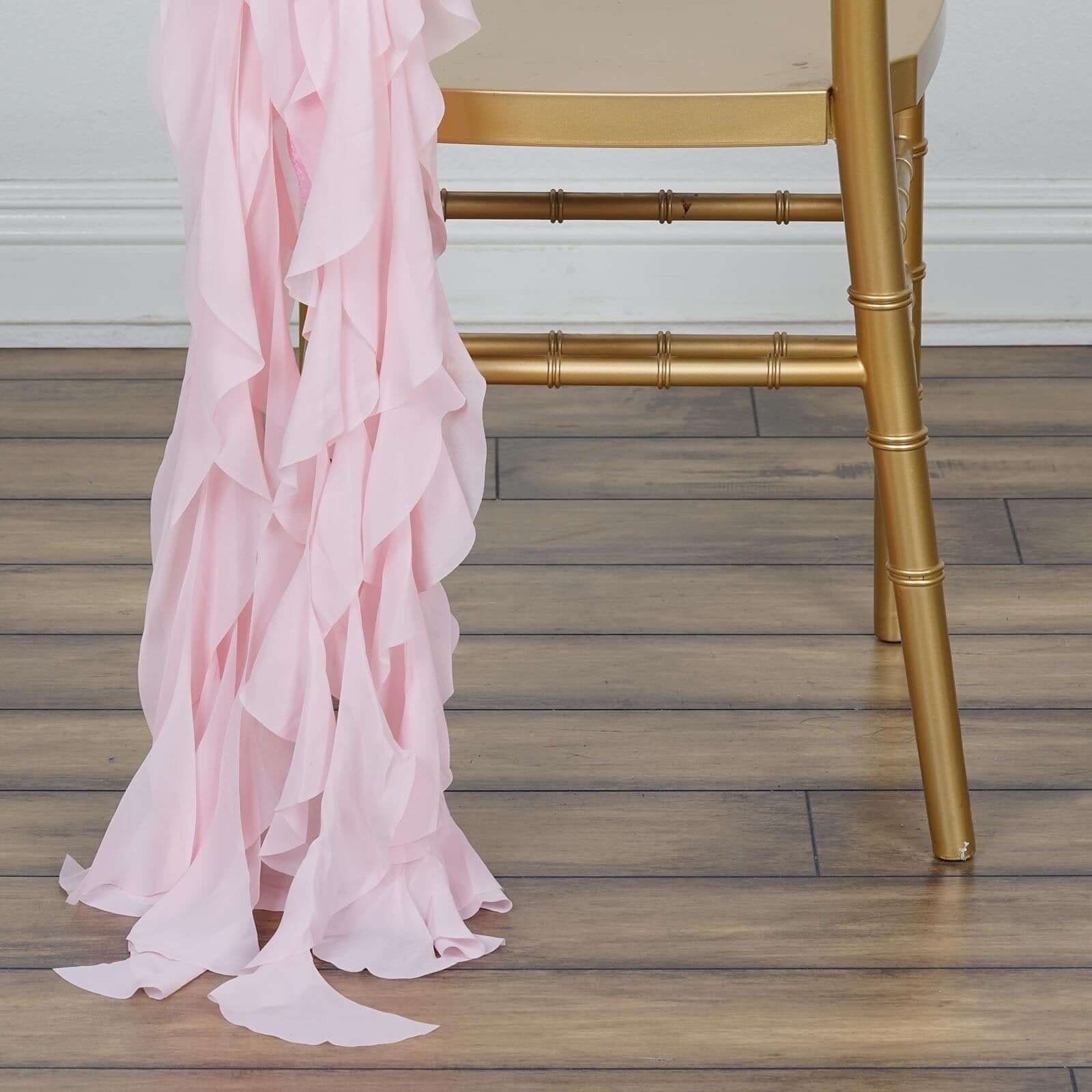 Curly Chiffon Chair Sash 32" Long – Blush 6-Strand Ribbon Tie - Image 3