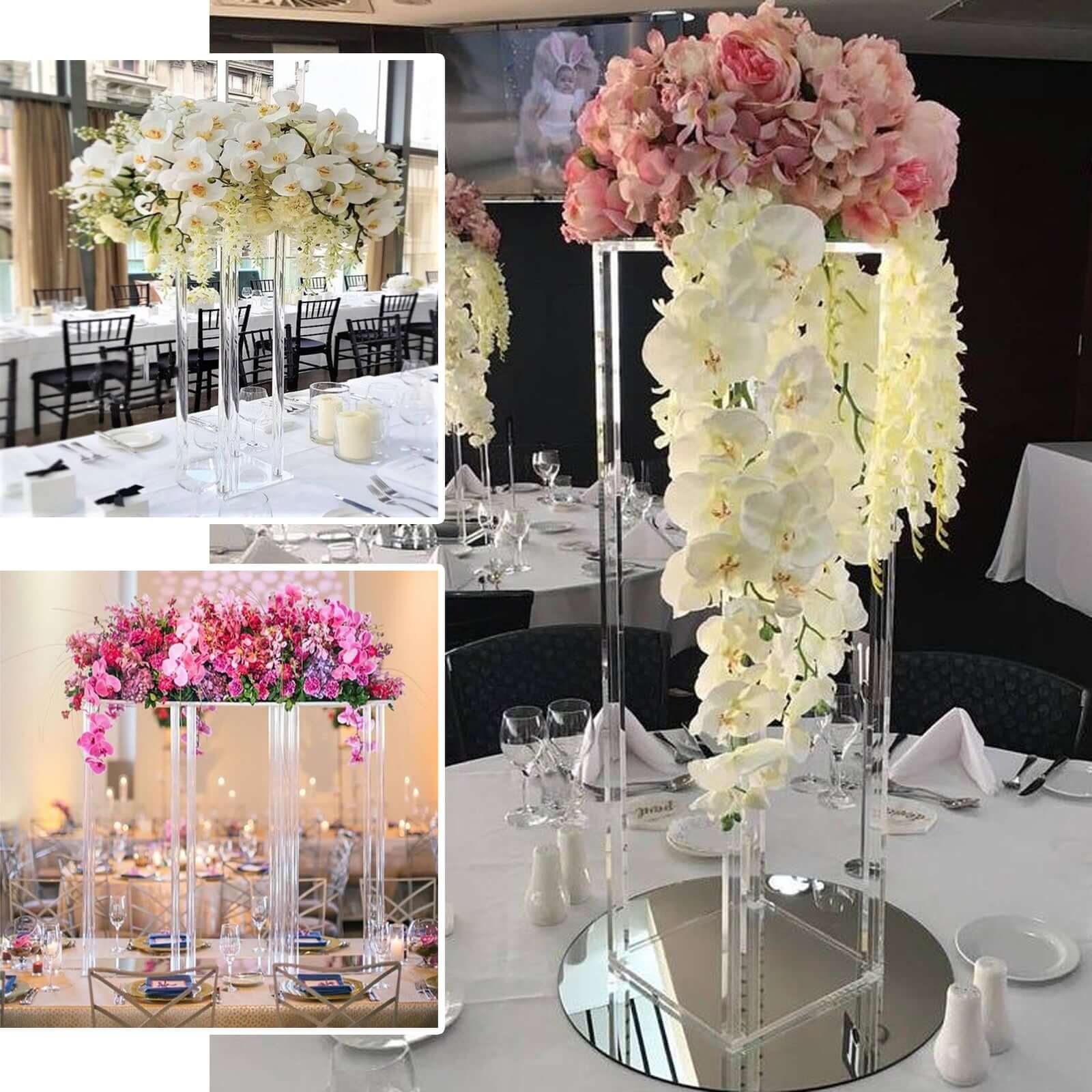 Acrylic Flower Vase Pillar Stand with Square Mirror Base Clear - Versatile Wedding Table Centerpiece 24" - Image 5
