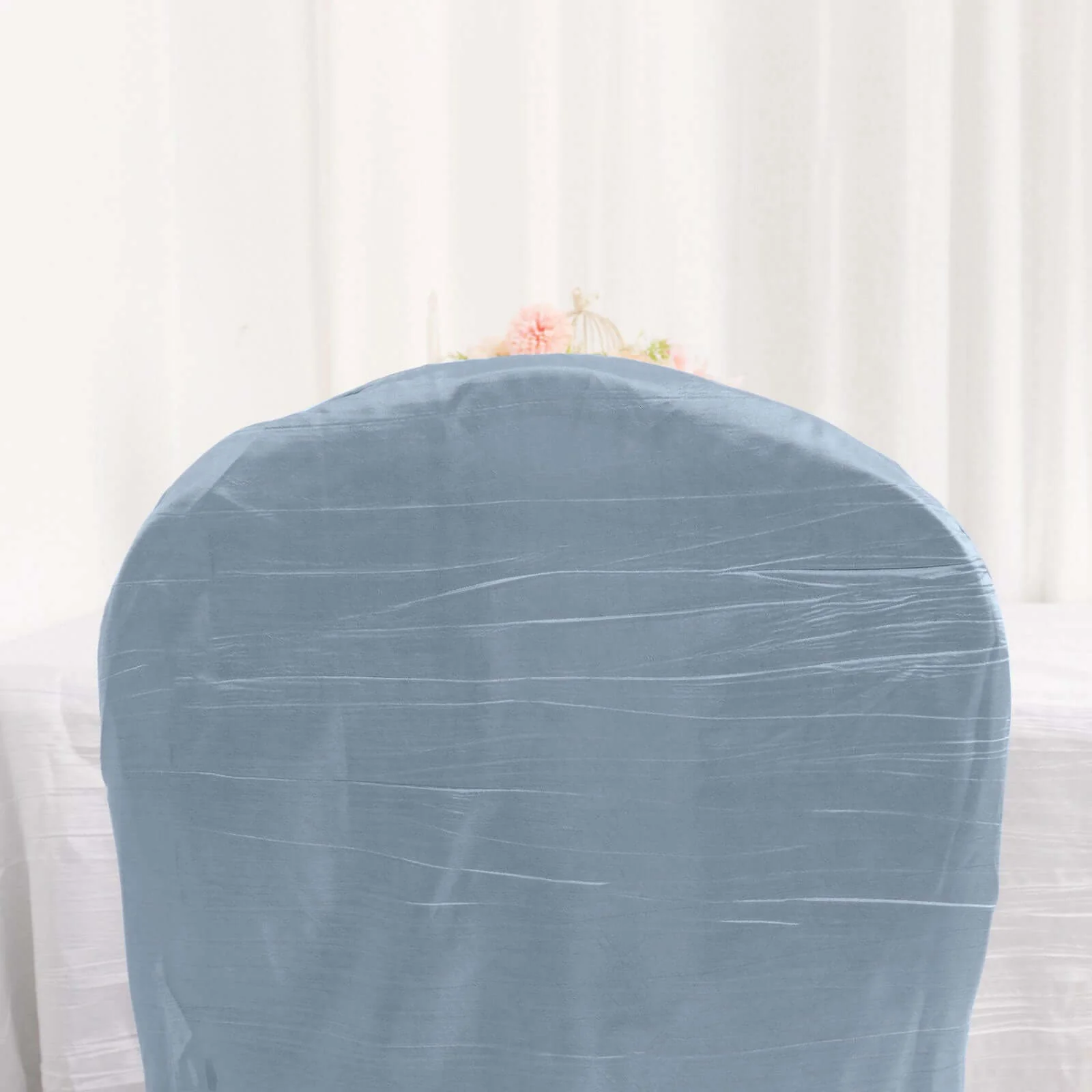 Crinkle Crushed Taffeta Chair Cover for Banquet Chairs Dusty Blue - Reusable Slipcover - Image 9