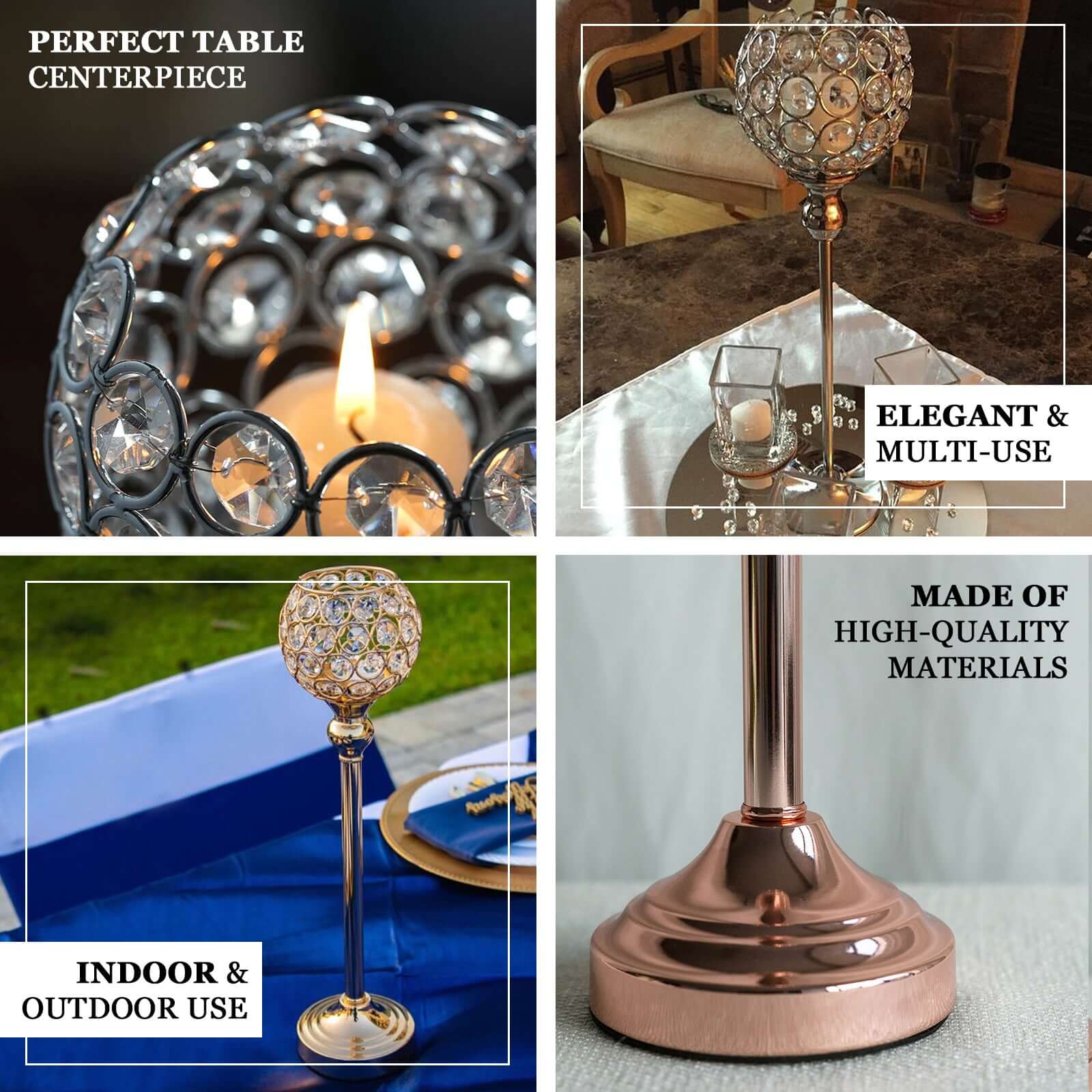 Crystal Votive Pillar Holder Metal 16" Gold - Chic Round Tealight Stand for Events - Image 4