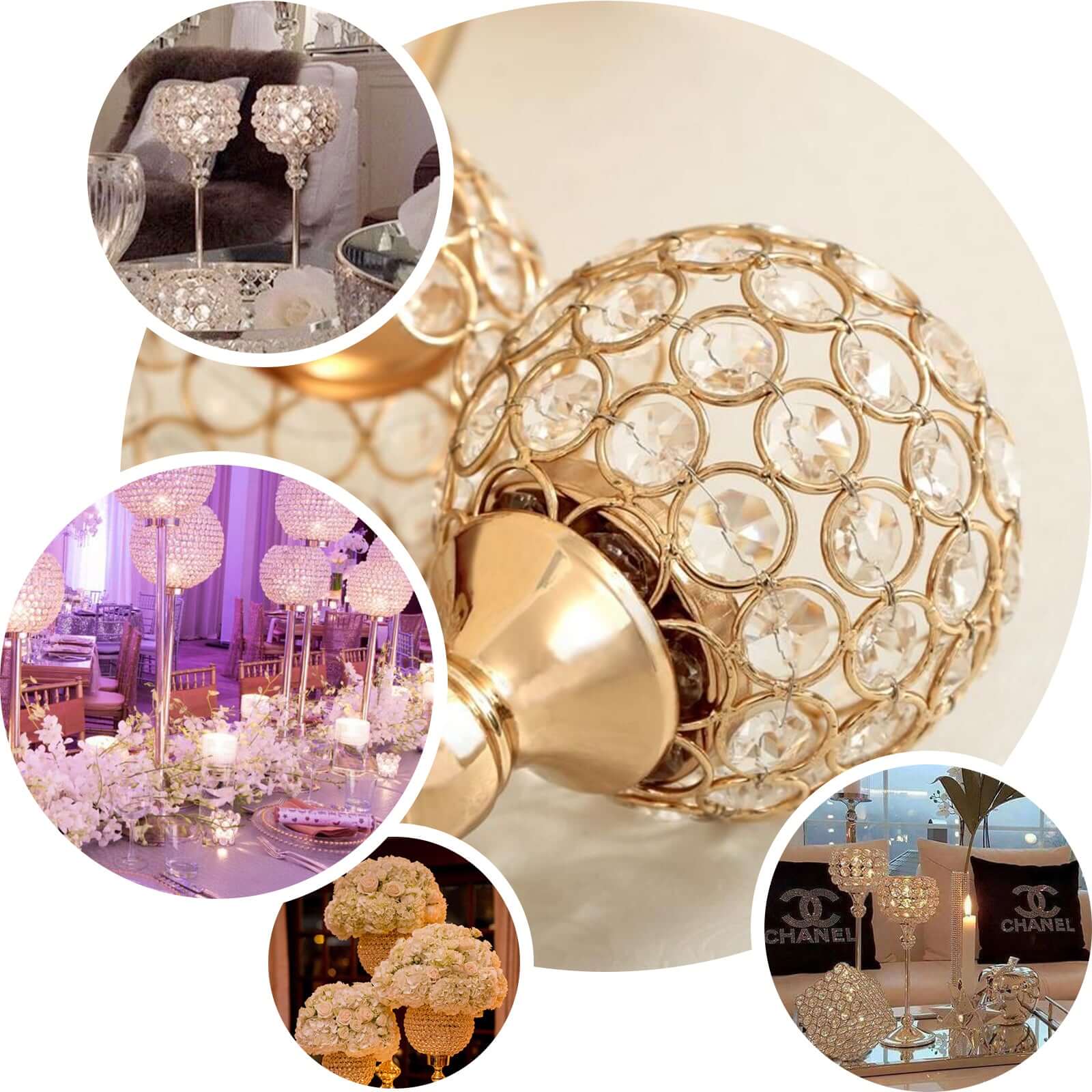 Crystal Votive Pillar Holder Metal 16" Gold - Chic Round Tealight Stand for Events - Image 5