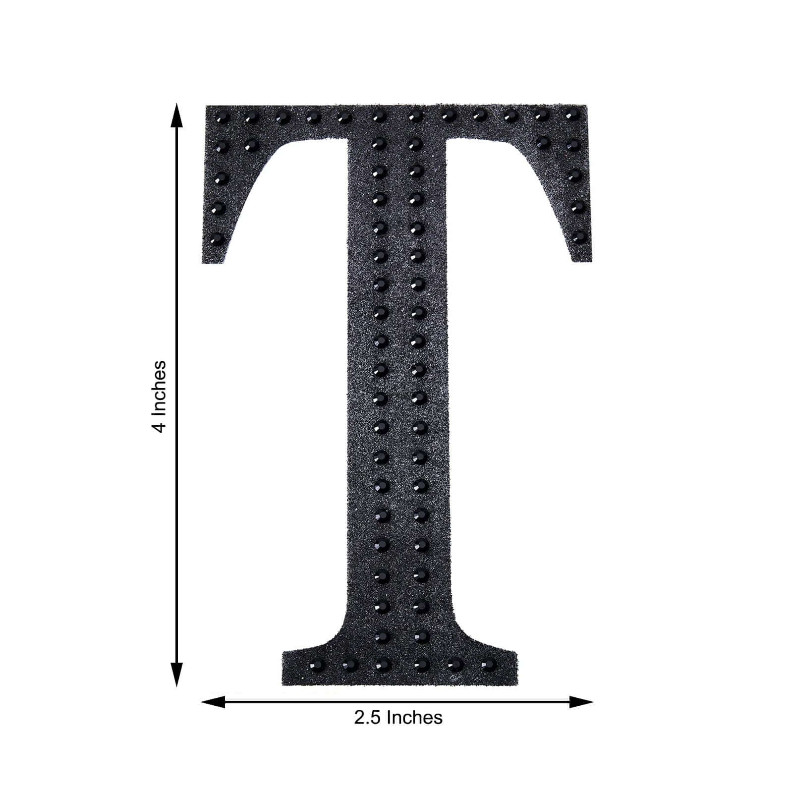 Decorative Rhinestone Alphabet "T" Letter Stickers, Glitter Adhesive Craft Letters Black DIY Sparkle Embellishments 4" - Image 3