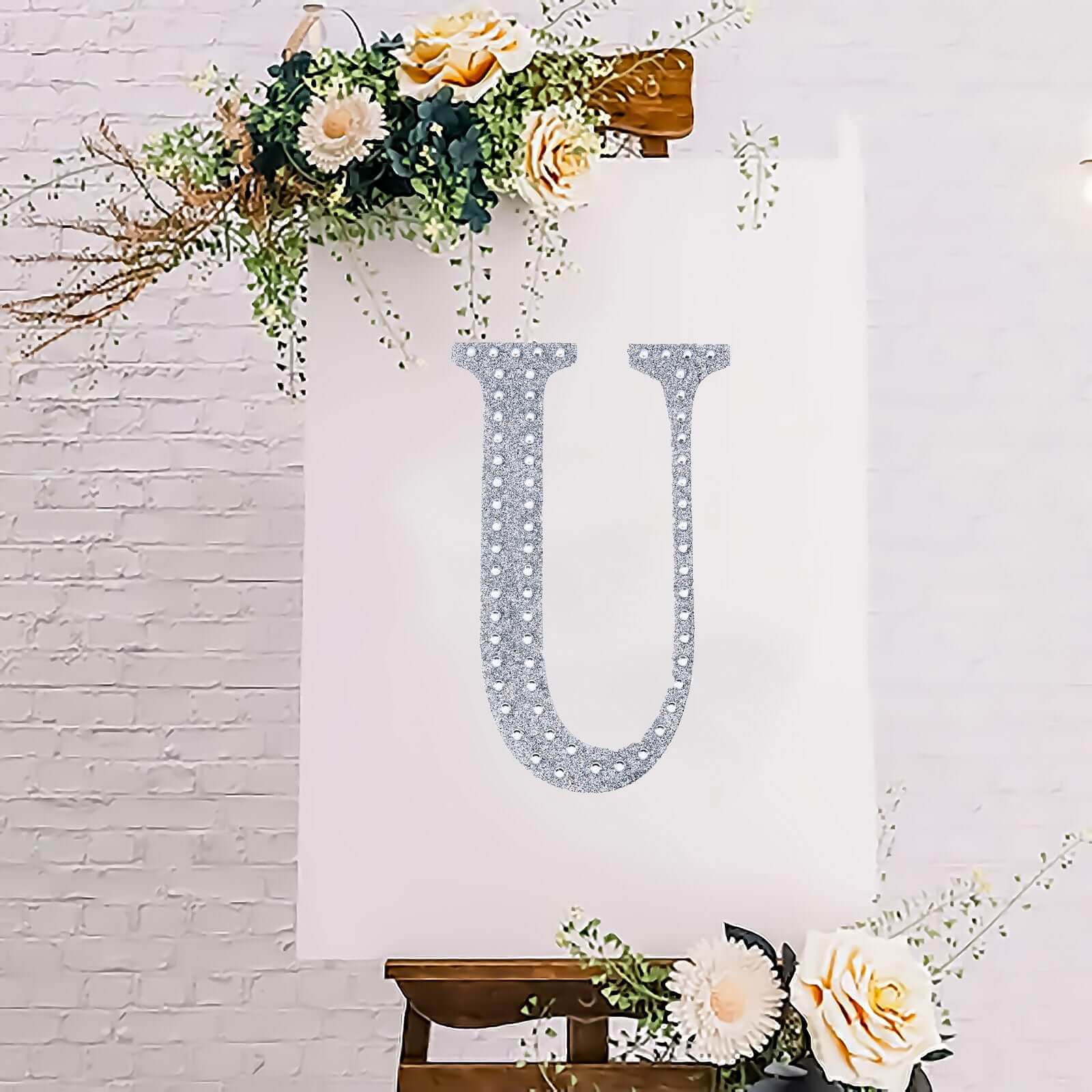 Decorative Rhinestone Alphabet "U" Letter Stickers, Glitter Adhesive Craft Letters Silver DIY Sparkle Embellishments 8" - Image 11