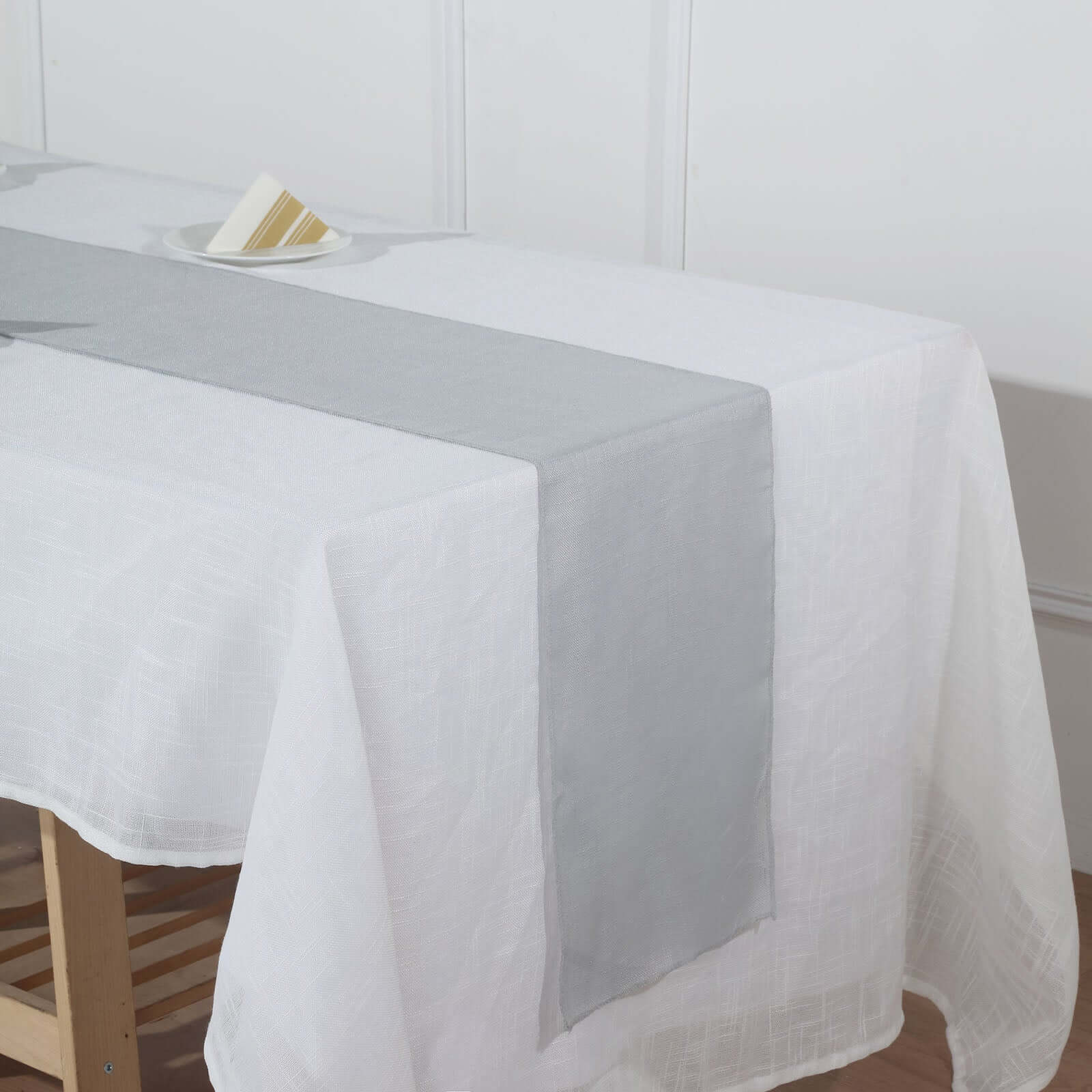 Faux Linen 12"x108" Table Runner Silver - Slubby Textured & Wrinkle Resistant Table Decor - Image 11
