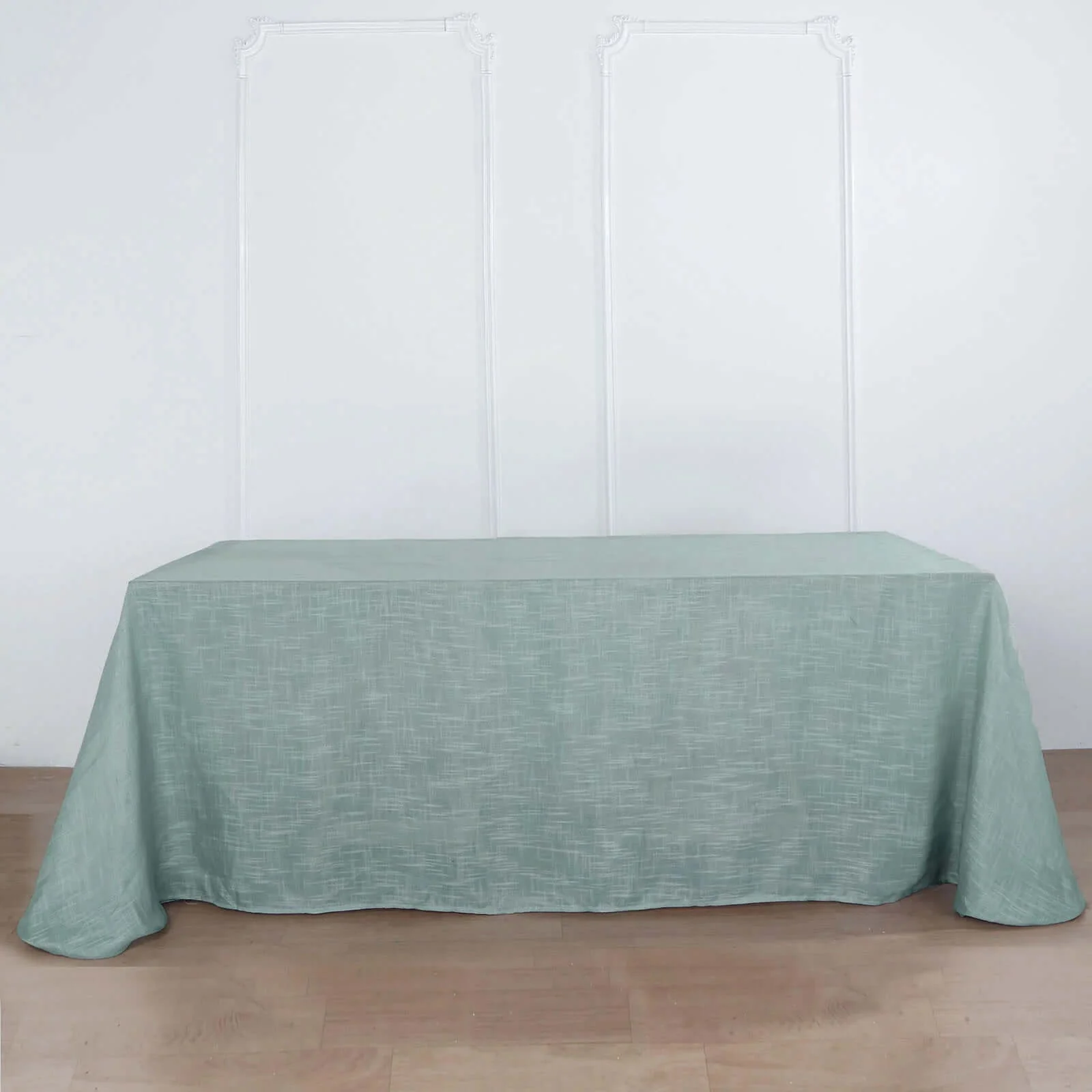 Faux Linen 90"x132" Rectangular Tablecloth Dusty Blue - Slubby Texture Wrinkle-Resistant Seamless Table Cover - Image 5