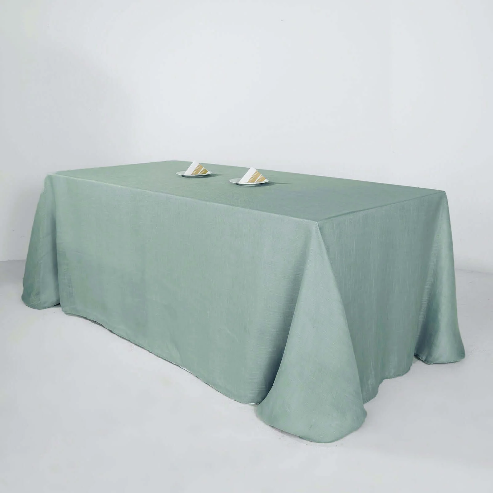 Faux Linen 90"x132" Rectangular Tablecloth Dusty Blue - Slubby Texture Wrinkle-Resistant Seamless Table Cover - Image 6