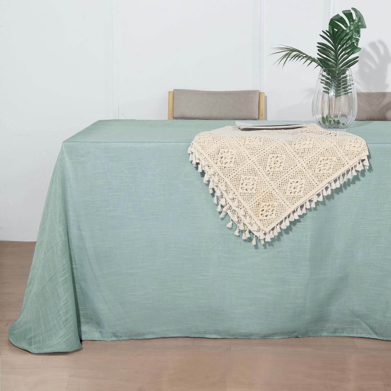 Faux Linen 90"x132" Rectangular Tablecloth Dusty Blue - Slubby Texture Wrinkle-Resistant Seamless Table Cover - Image 8