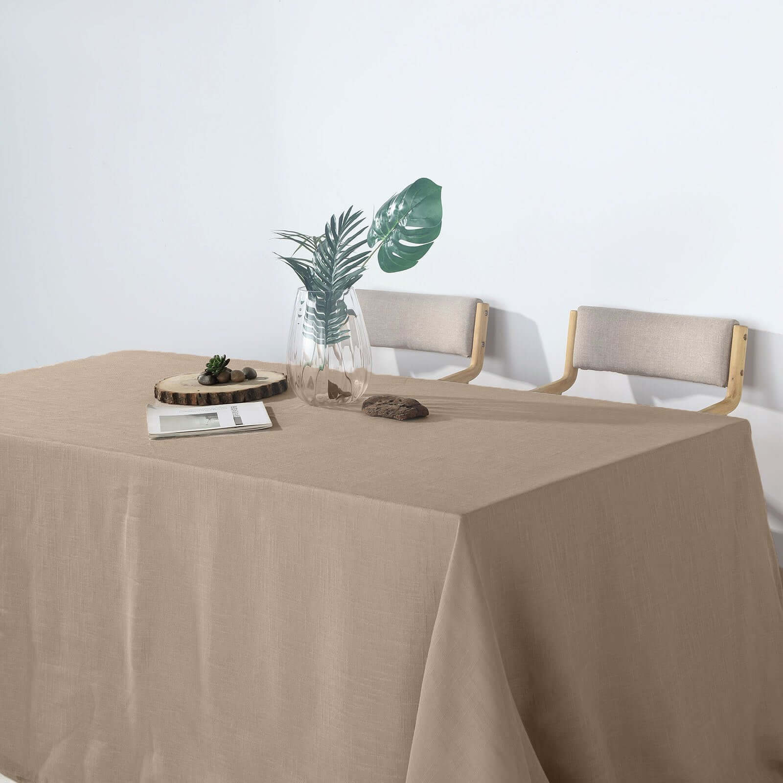 Faux Linen 90"x132" Rectangular Tablecloth Taupe - Slubby Texture Wrinkle-Resistant Seamless Table Cover - Image 2