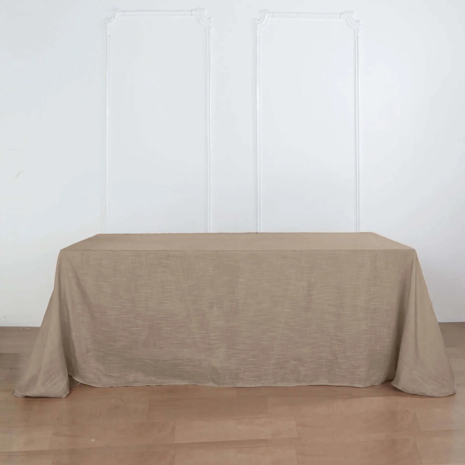 Faux Linen 90"x132" Rectangular Tablecloth Taupe - Slubby Texture Wrinkle-Resistant Seamless Table Cover - Image 5