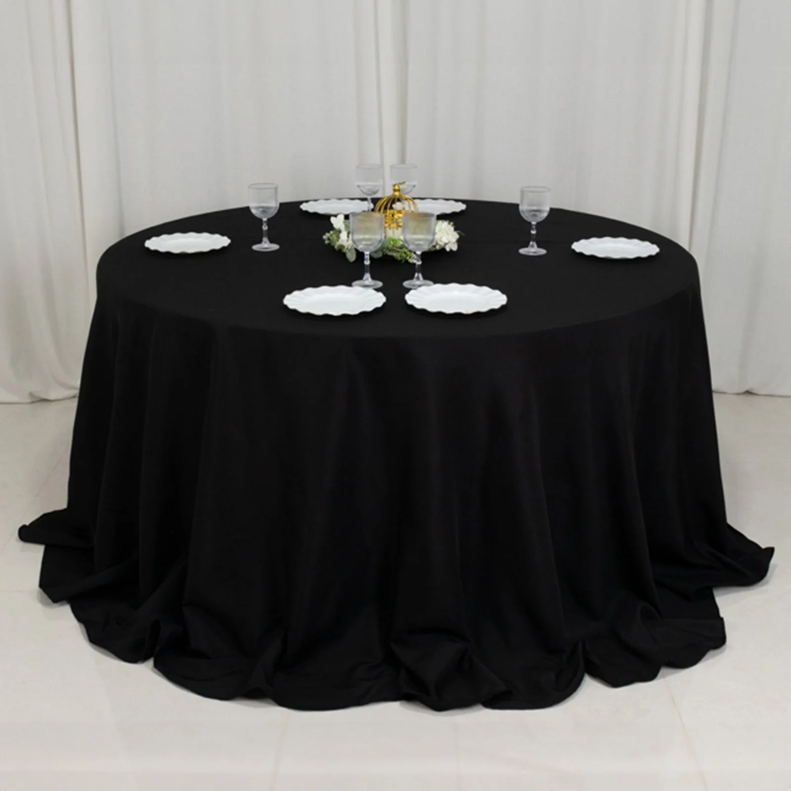 Fire Retardant Premium Polyester 132" Round Tablecloth Black - High-Performance Seamless Table Cover - Image 8
