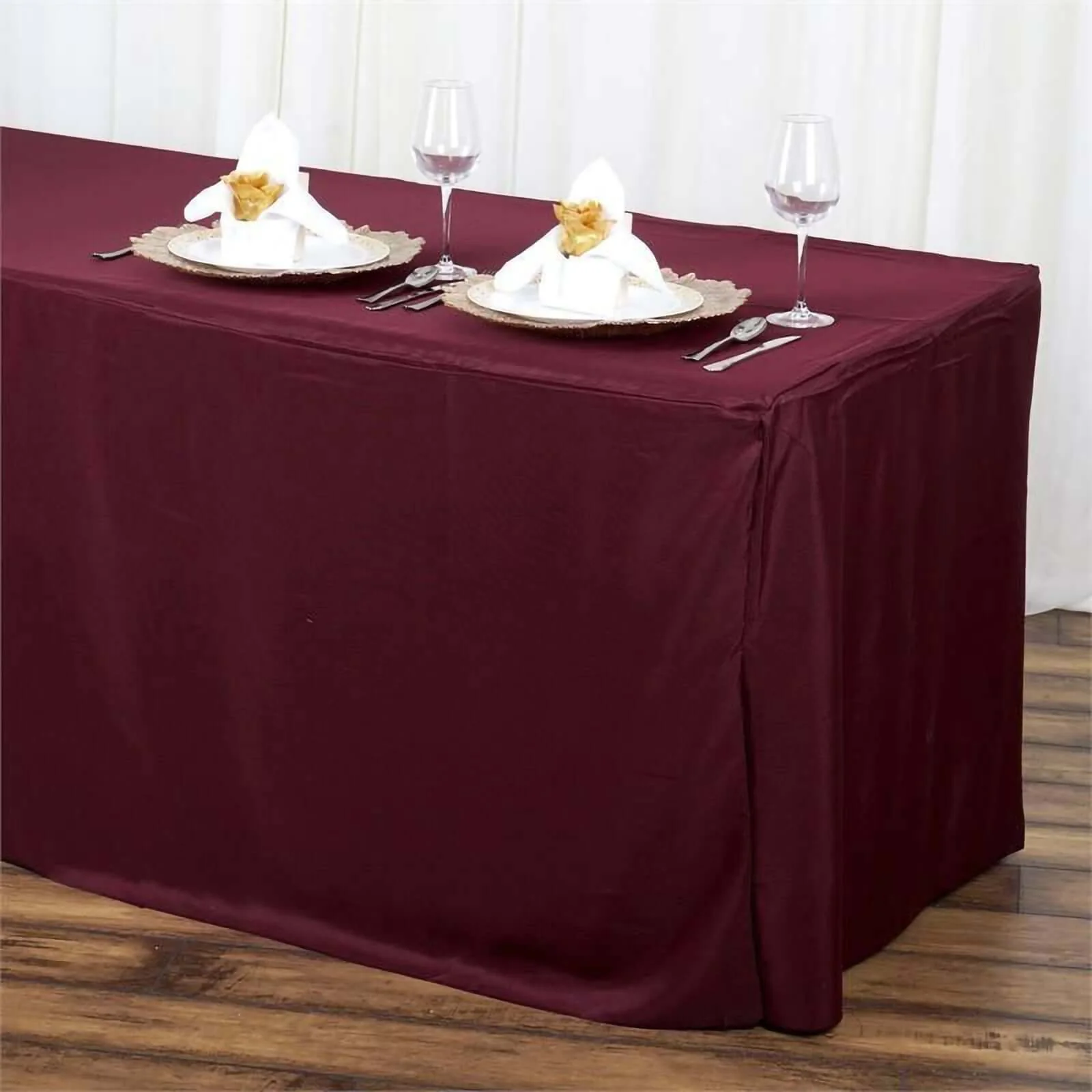 Fitted Polyester 72"x30" Rectangle Tablecloth Burgundy - Durable Table Cover - Image 3
