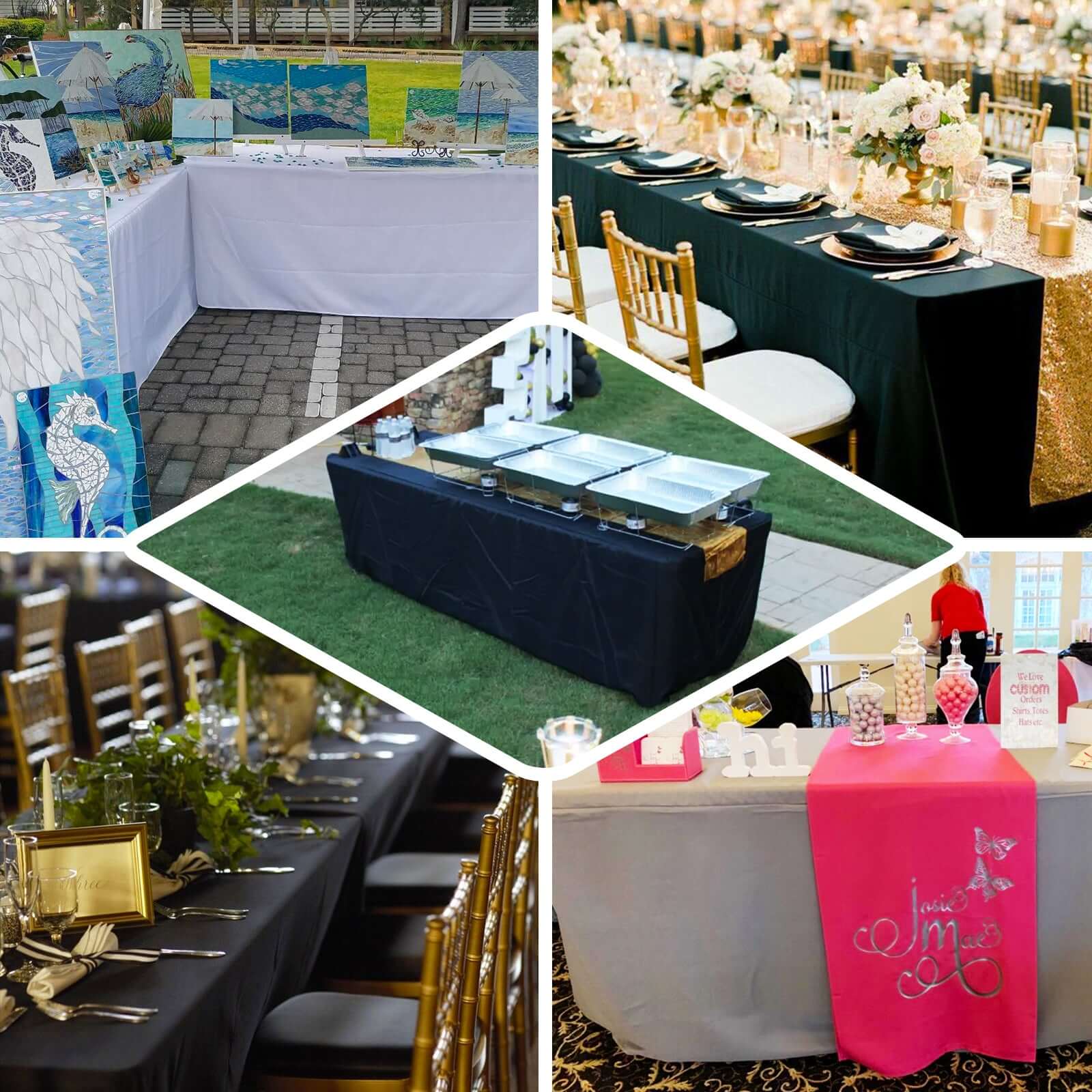 Fitted Polyester 96"x30" Rectangle Tablecloth White - Durable and Easy to Maintain Table Cover for Trade Shows, Catering & Events - Image 4