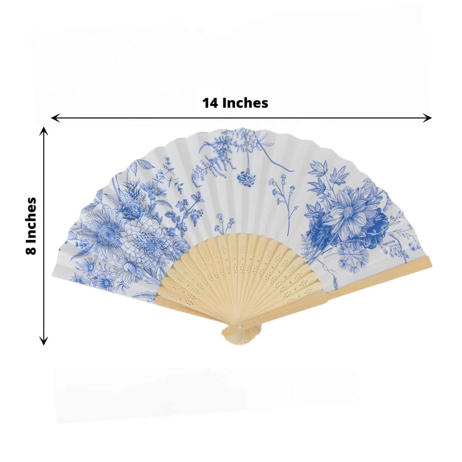 5-Pack Paper Folding Fans Party Favors in White & Blue French Toile Pattern, Handheld Fans with Bamboo Frame - Image 2
