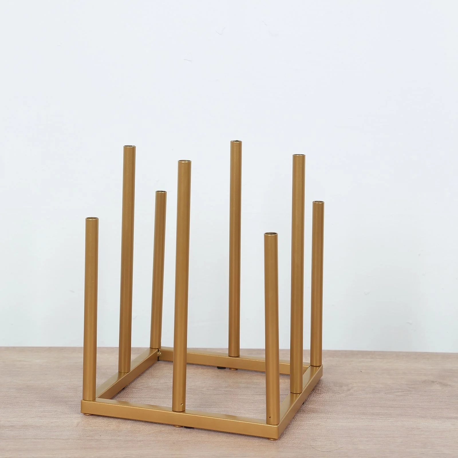 Flower Vase Gold Metal Minimalist 8-Tubes Square Base Design - Single Stem Bud Centerpiece for Arrangements 10" - Image 2