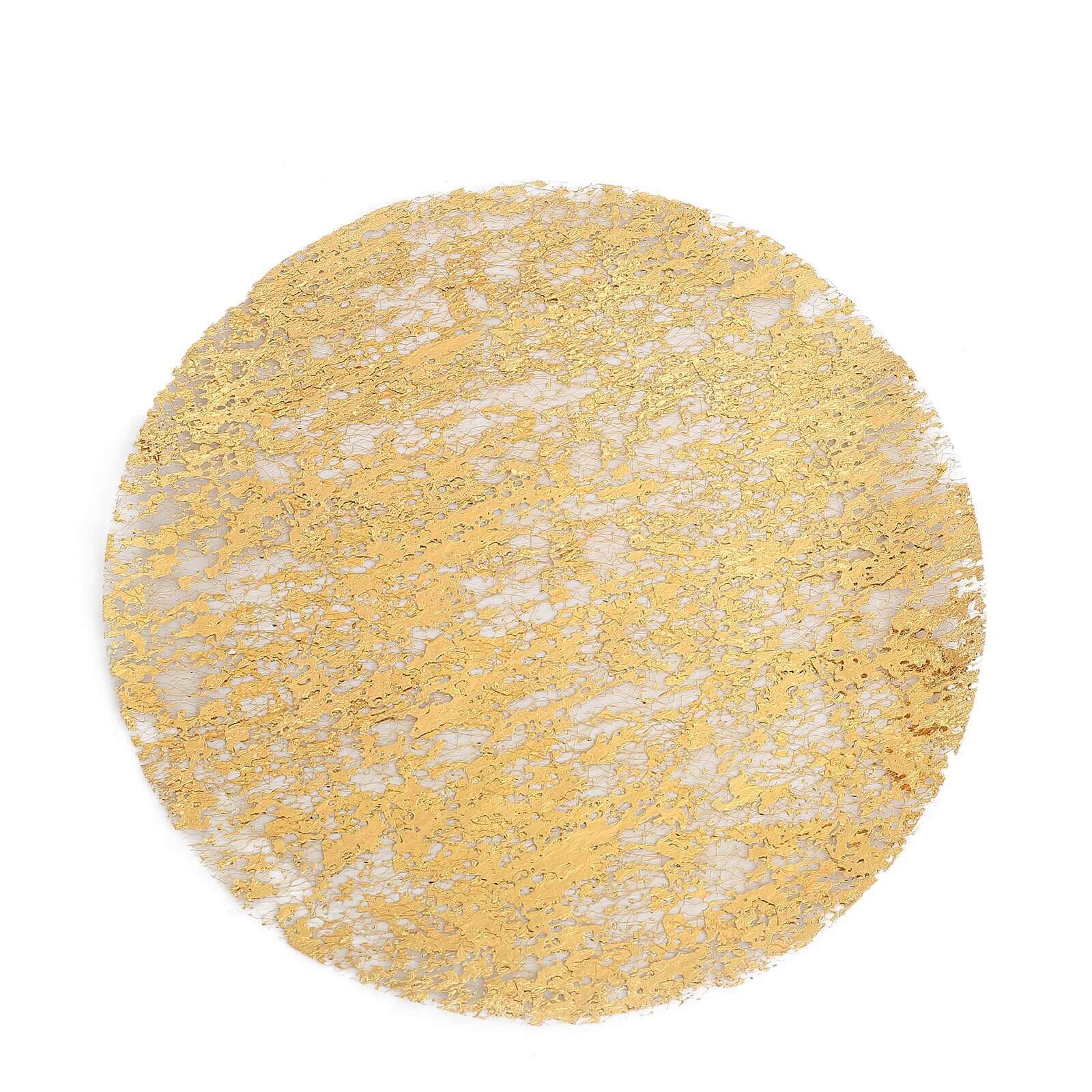 10-Pack Table Placemats Foil Design Metallic Gold Round - Mesh Disposable Shiny Dining Mats 13" - Image 7