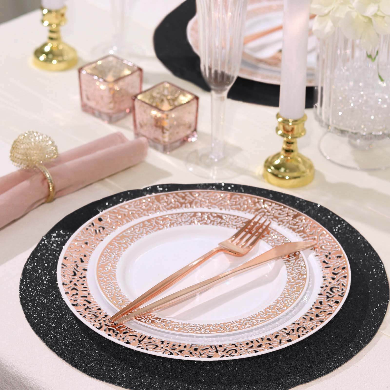 6-Pack Placemats Glitter Design Black Sparkle Round - Non-Slip Decorative Dining Table Mats 13" - Image 8