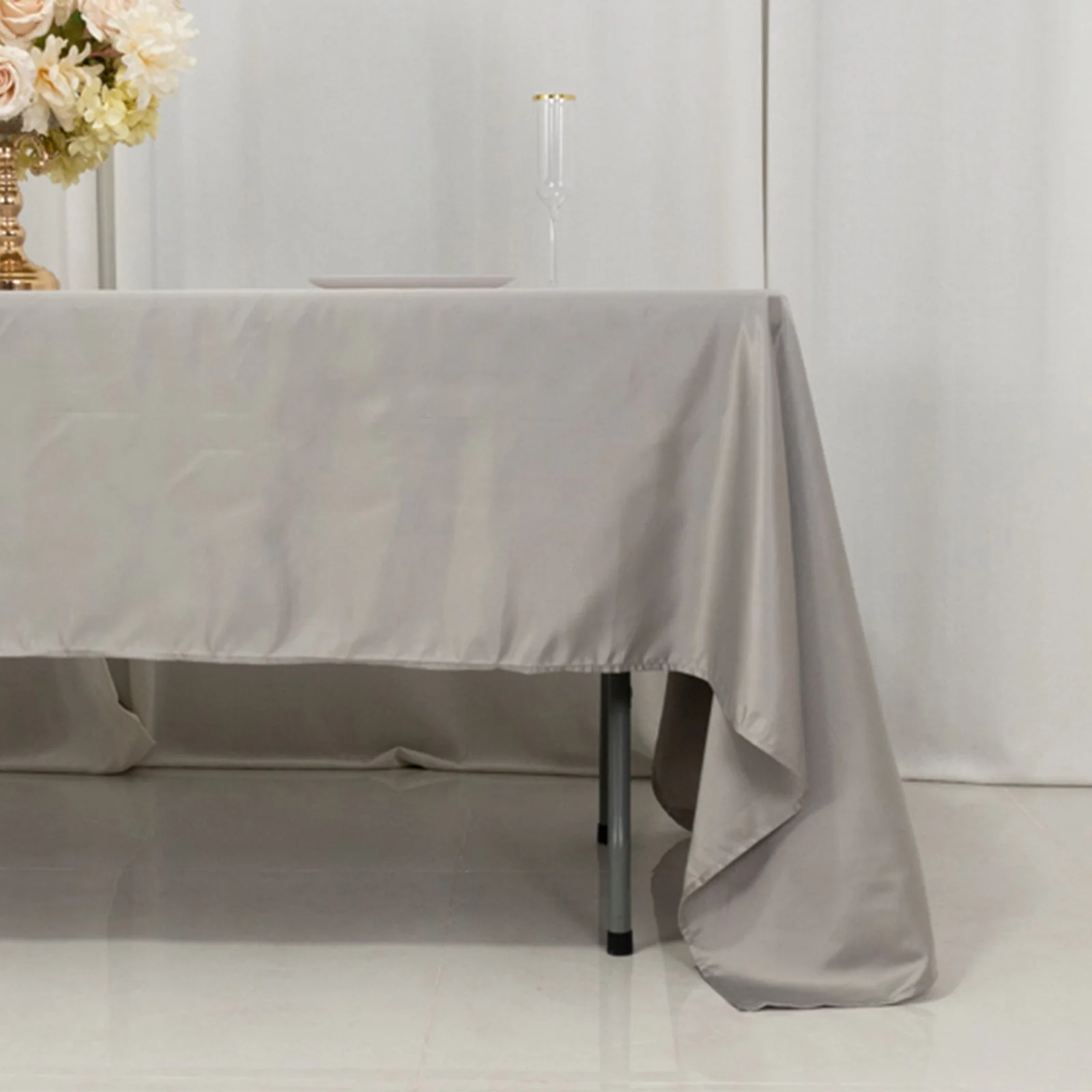Lamour Satin 60"x126" Rectangle Tablecloth Silver - Soft & Silk-Like Table Cover - Image 2
