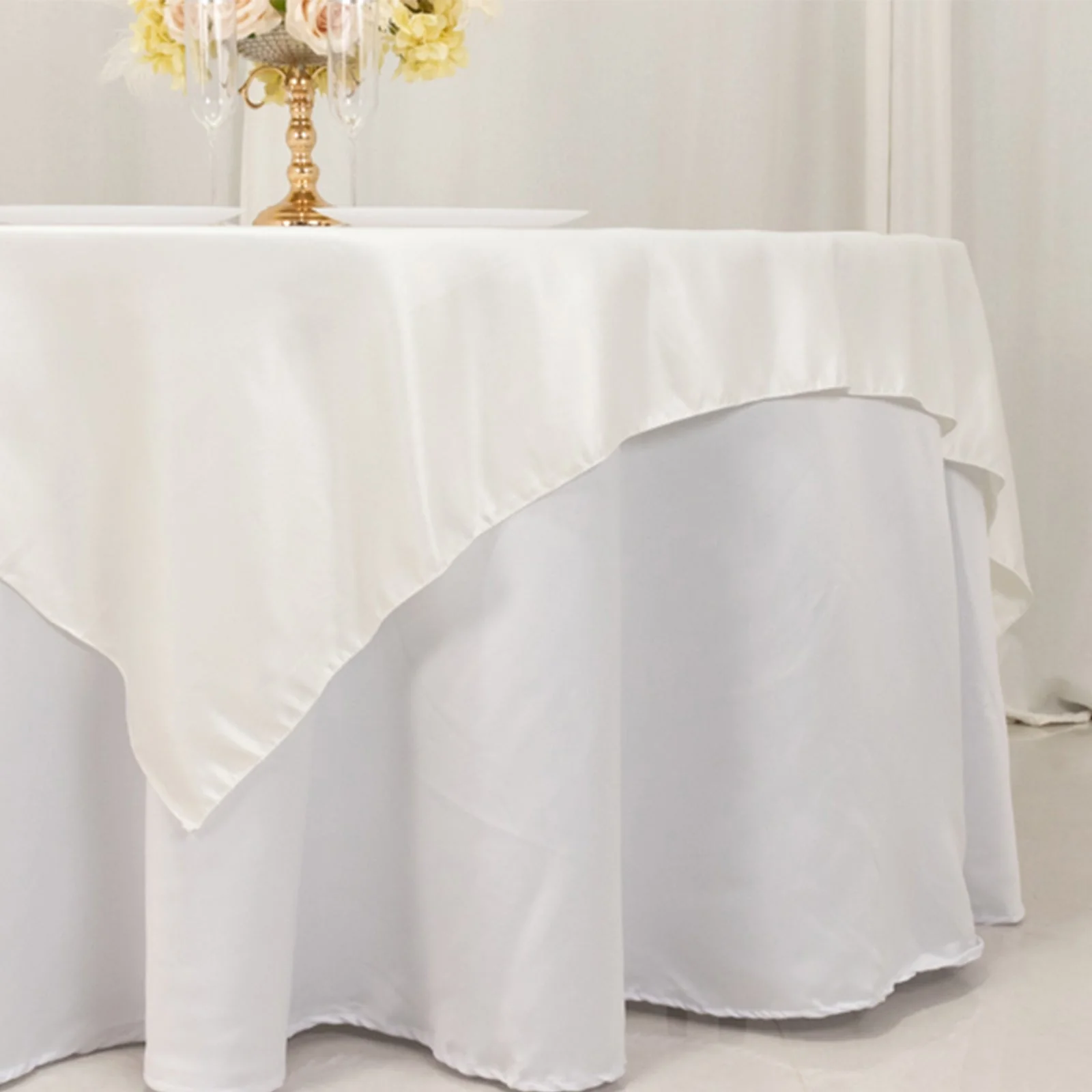 Lamour Satin 72"x72" Table Overlay Square Tablecloth Ivory - Smooth Finish Table Topper - Image 2