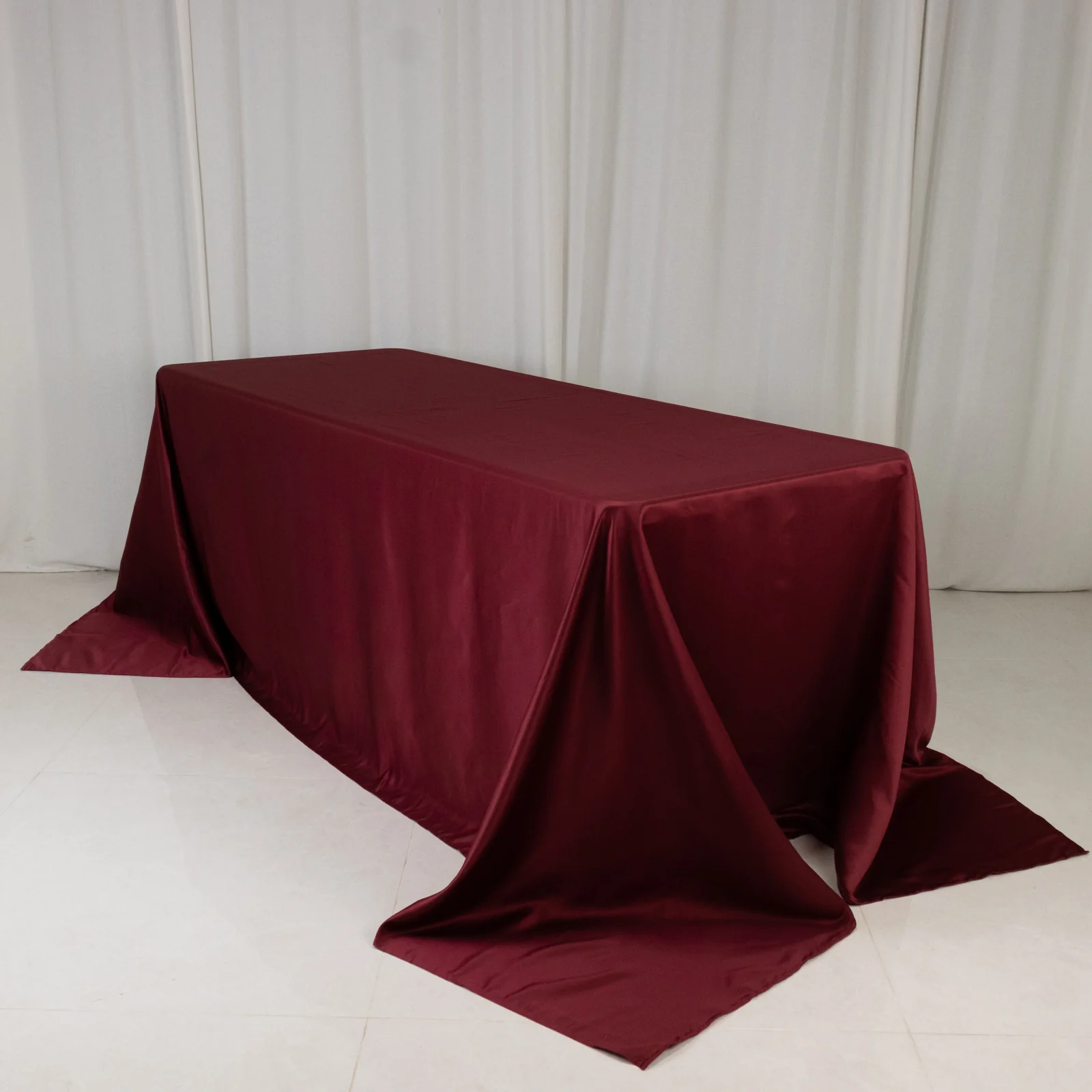 Lamour Satin 90"x132" Rectangle Tablecloth Burgundy - Soft & Silk-Like Seamless Table Cover - Image 2
