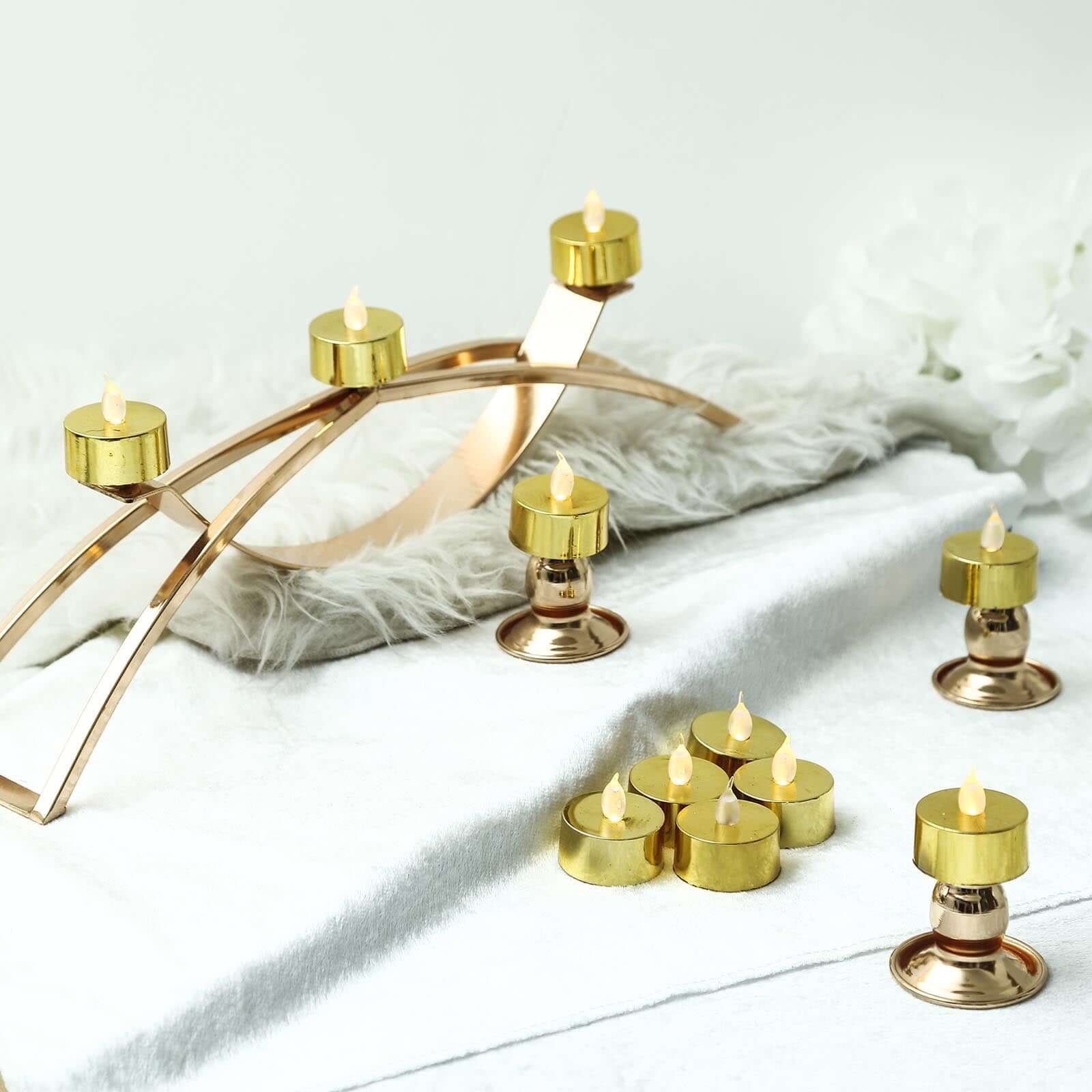 12-Pack LED Tealight Candles Metallic Gold Design - Reusable Flameless Battery Operated Lights - Image 6
