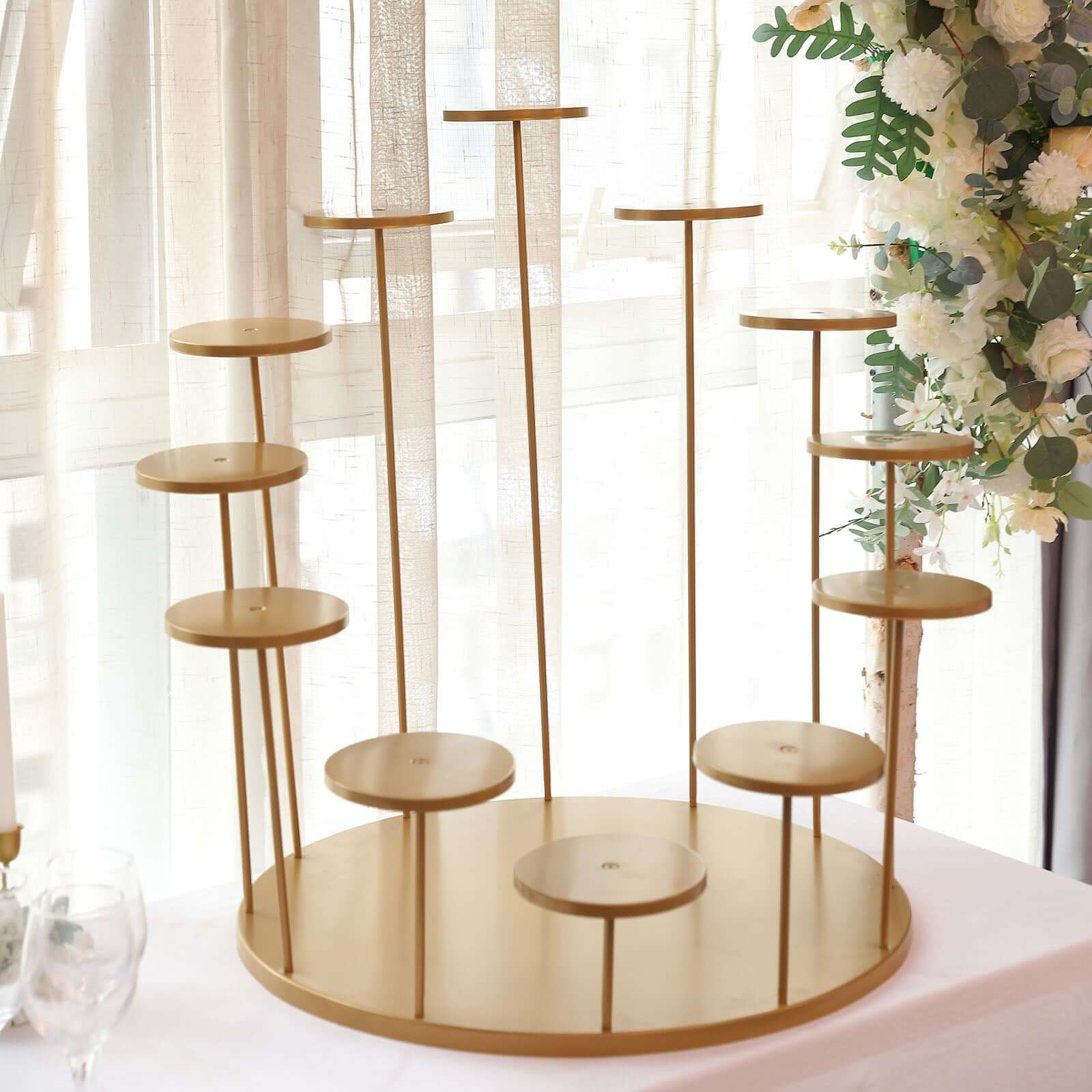 Metal Cake Stand with 12-Arm Tiered Cupcake Holders Gold - Layered Dessert Display Tower Centerpiece for Luxurious Weddings Gala Events & Dessert Buffets 29" - Image 2